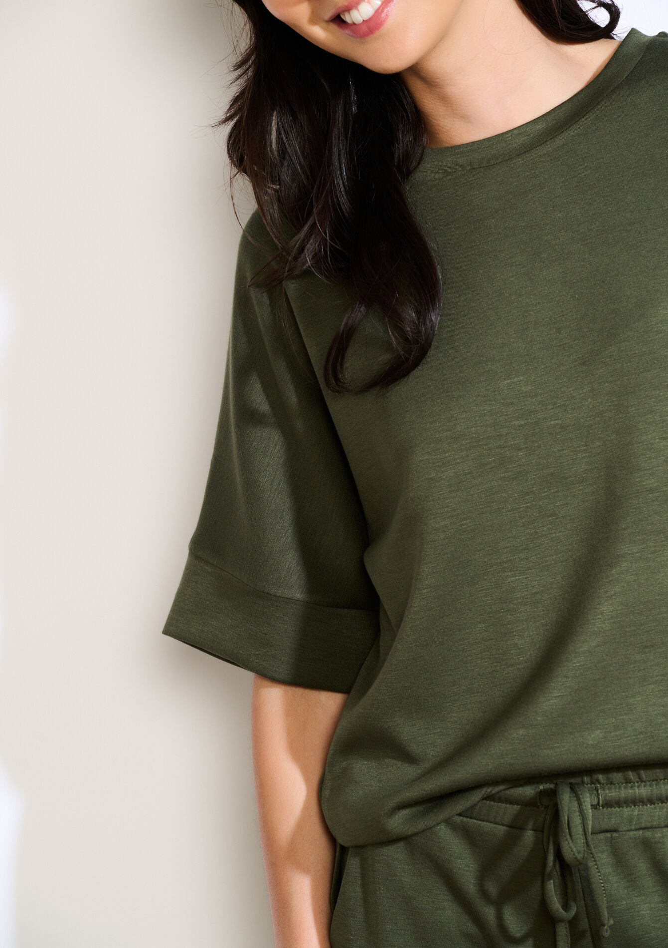 Losvallend jersey T-shirt, Losvallend jersey T-shirt - KHAKI MED - 15100383_4327