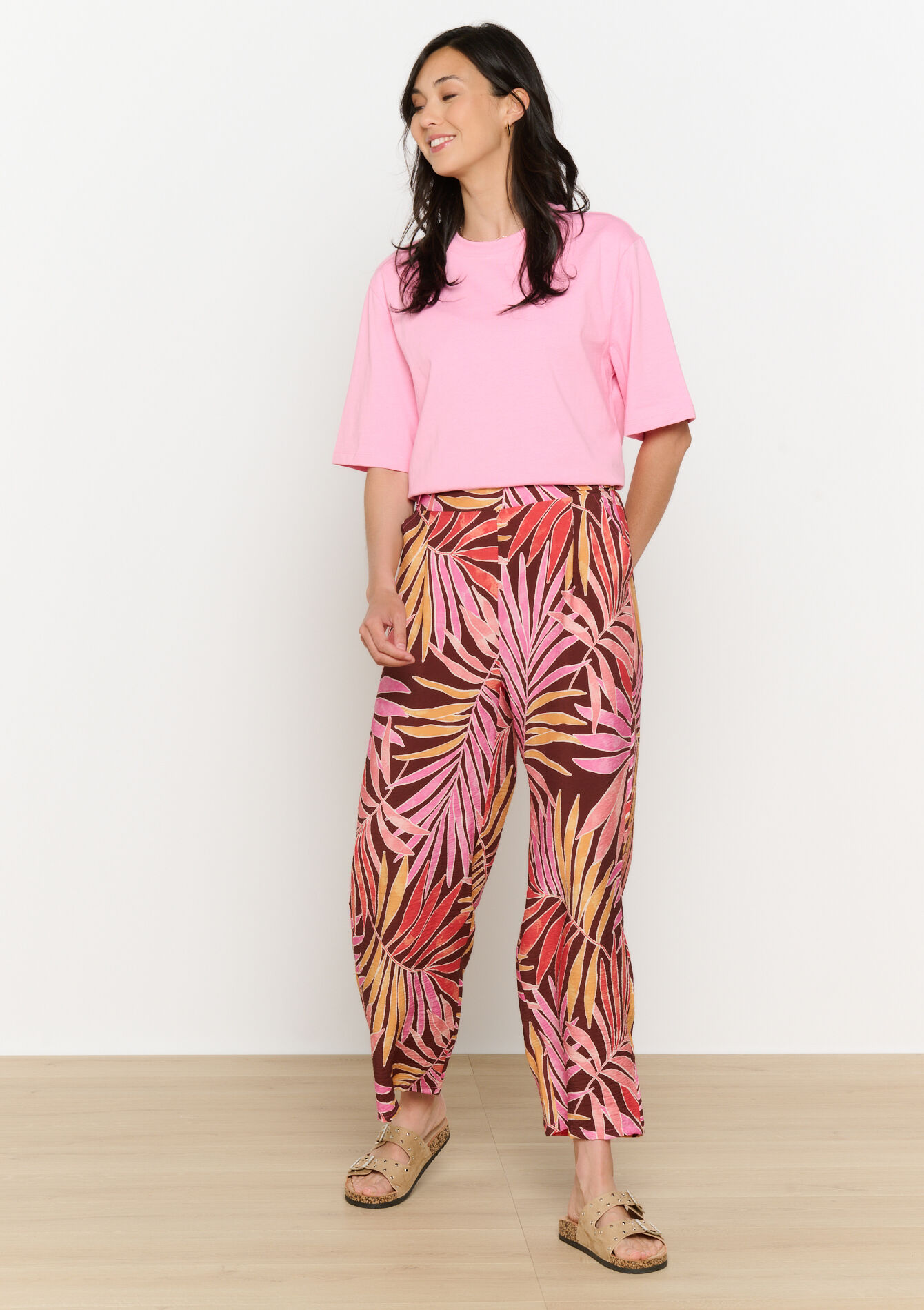 fluid printed trousers, fluid printed trousers - CHOCO BROWN - 06600987_836