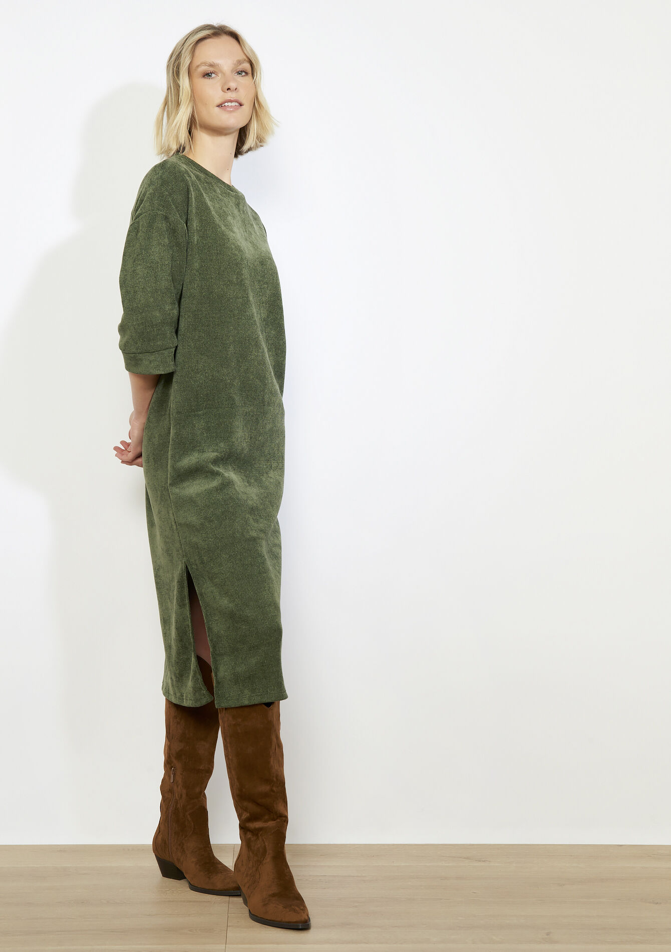 Robe midi en velours côtelé, Robe midi en velours côtelé - KHAKI MED - 08104371_4327