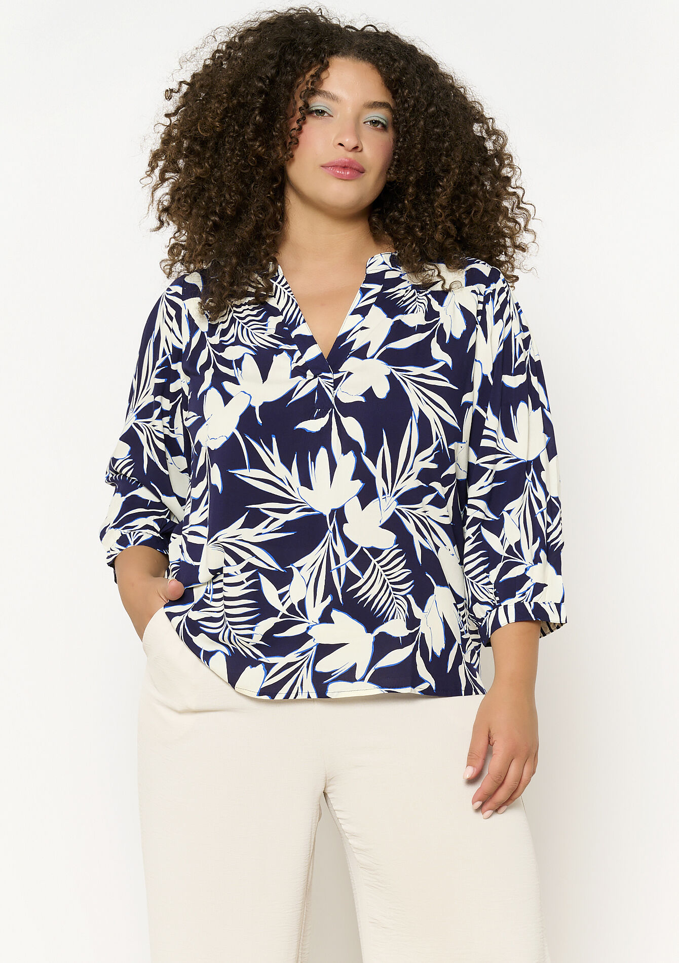 Blouse met bladprint, Blouse met bladprint - NAVY BASIC - 05702691_2723