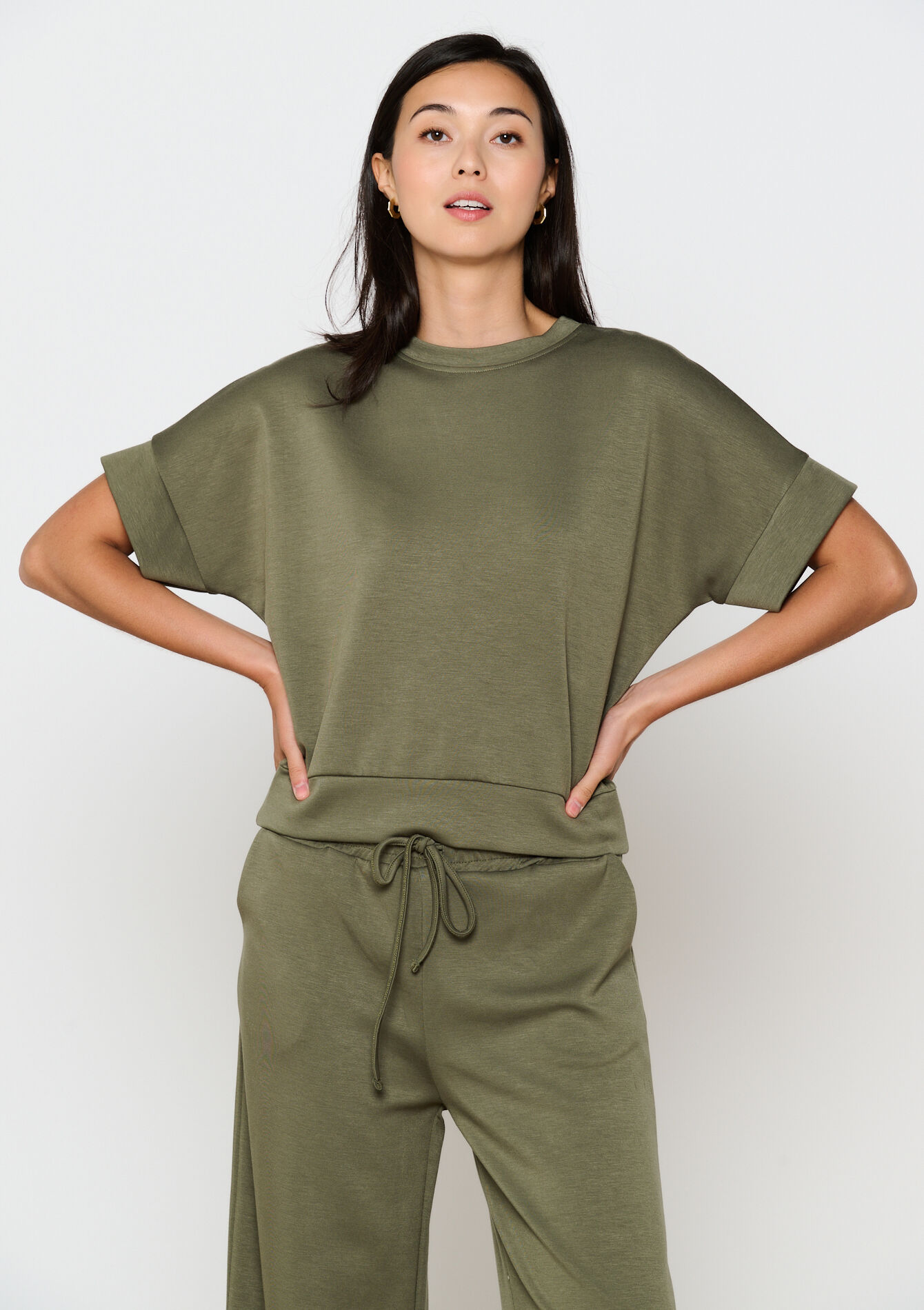 T-shirt in sweatstof, T-shirt in sweatstof - KHAKI FADED - 15100292_4326