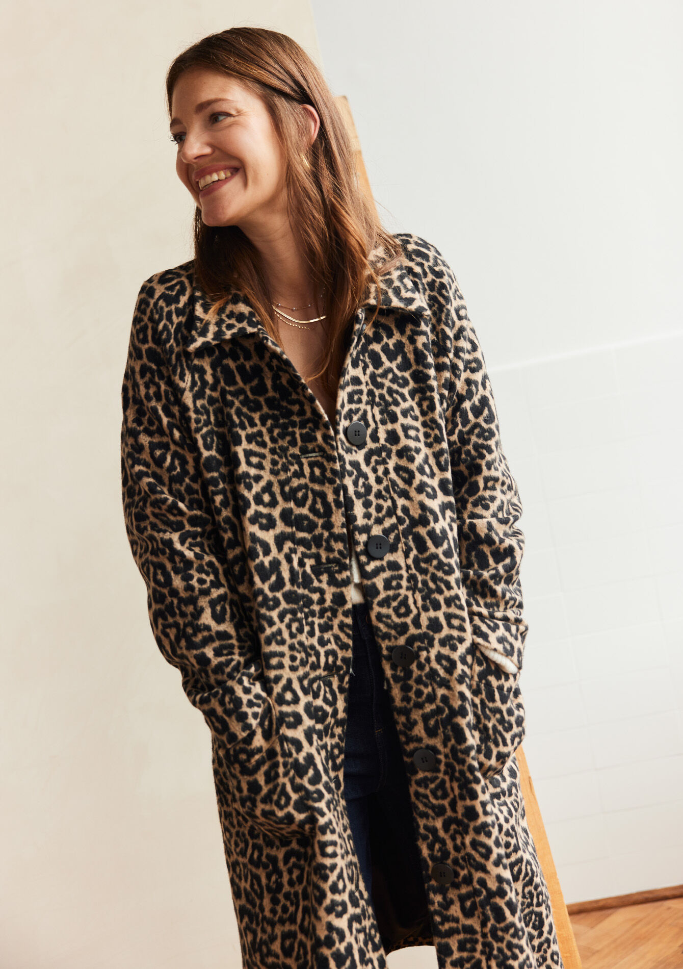 Manteau long à imprimé léopard - LIGHT CAMEL - 23000714_3814