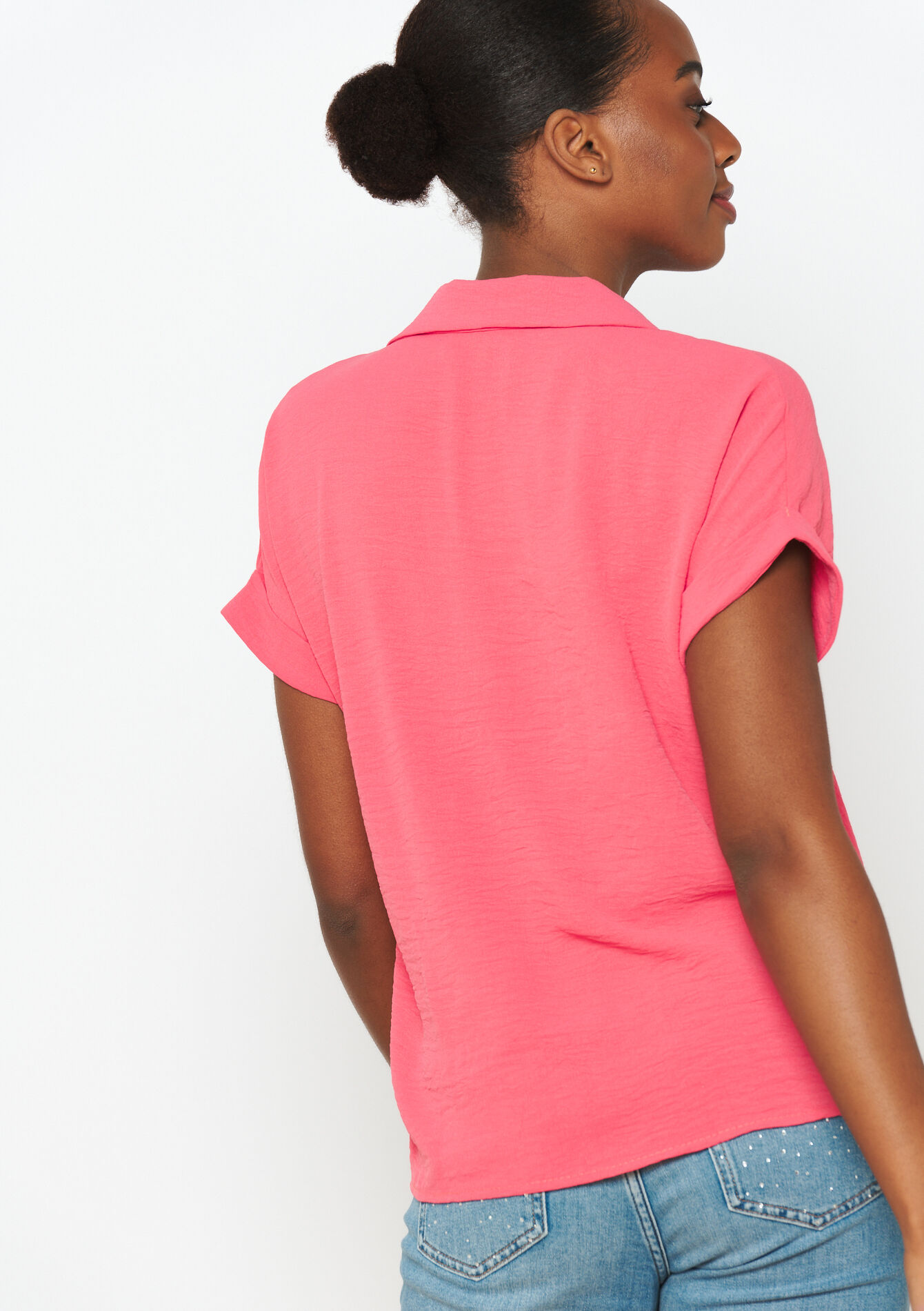 Short-sleeved polo shirt, Short-sleeved polo shirt - PINK CORAL - 05702441_689