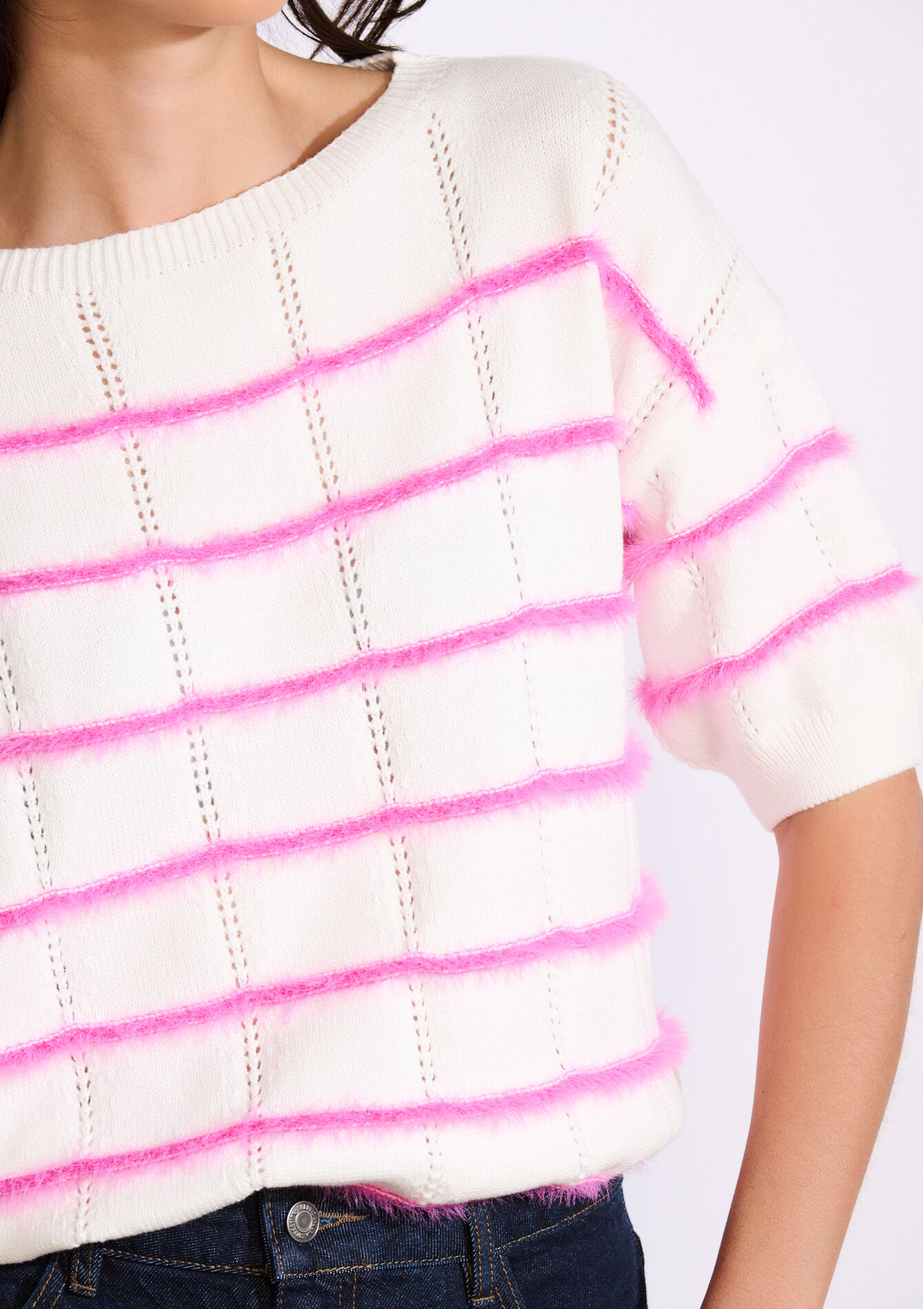 Pull rayé à courtes manches, Pull rayé à courtes manches - OFFWHITE - 04007045_1001