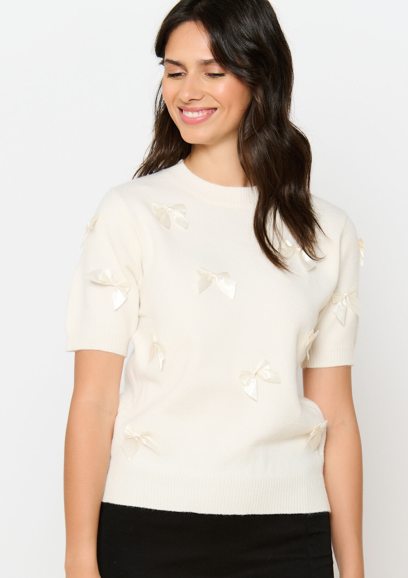 Trui met satijnen strikjes - VANILLA WHITE - 04006624_1013