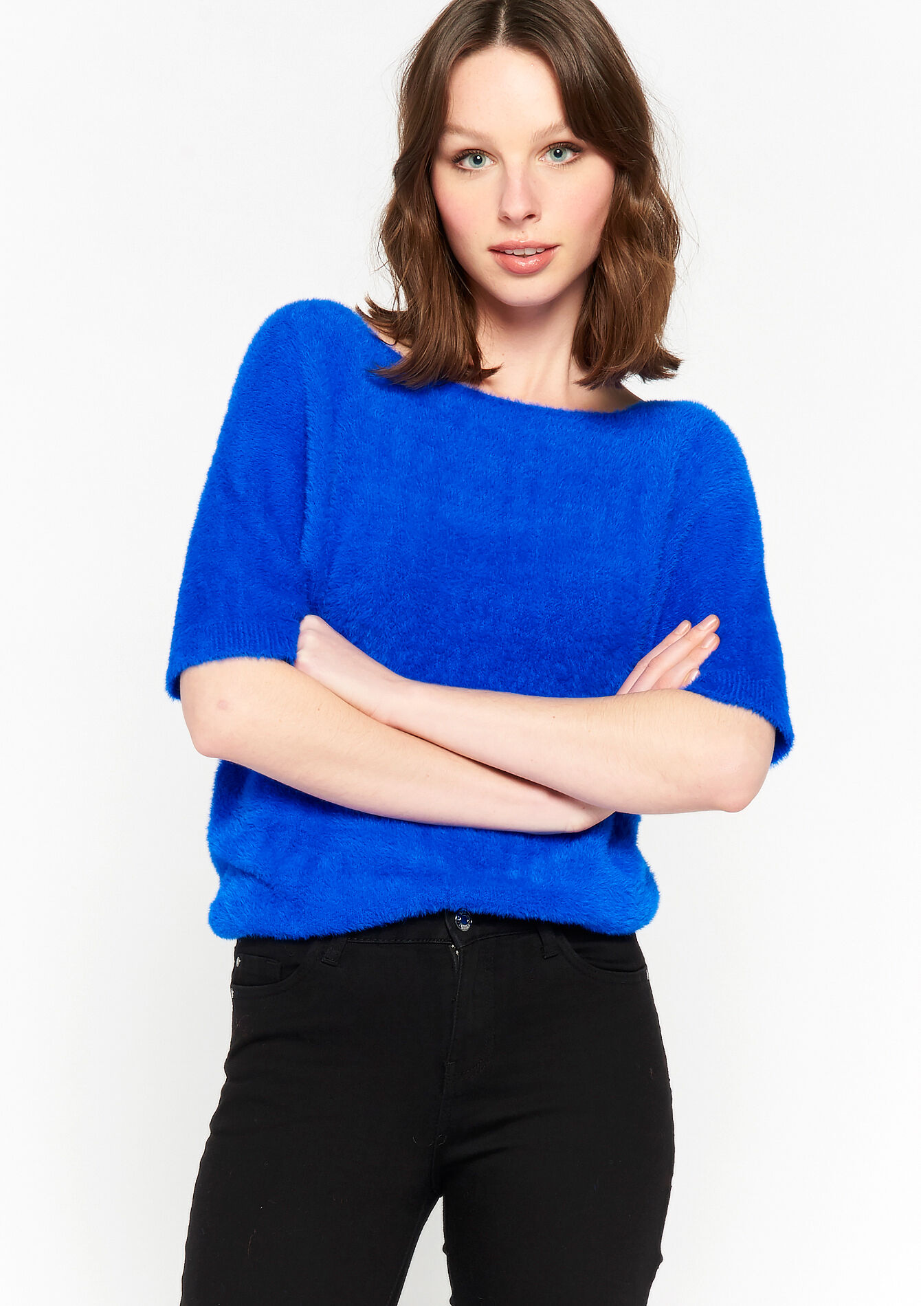 Eyelash trui met korte mouwen - ELECTRIC BLUE - 04006094_1619