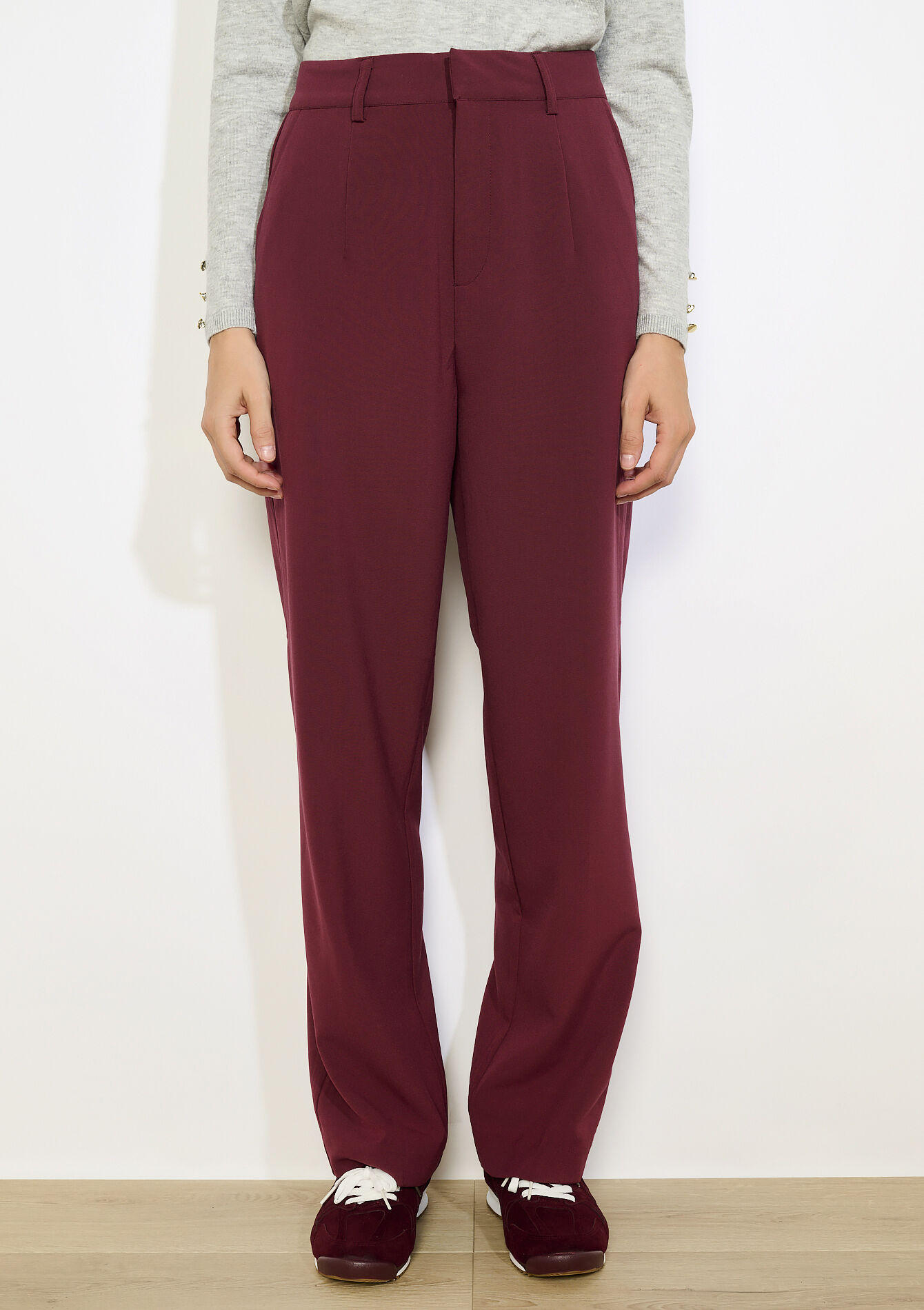 Pantalon fluide taille haute, Pantalon fluide taille haute - BORDEAU WINE - 06100705_1467