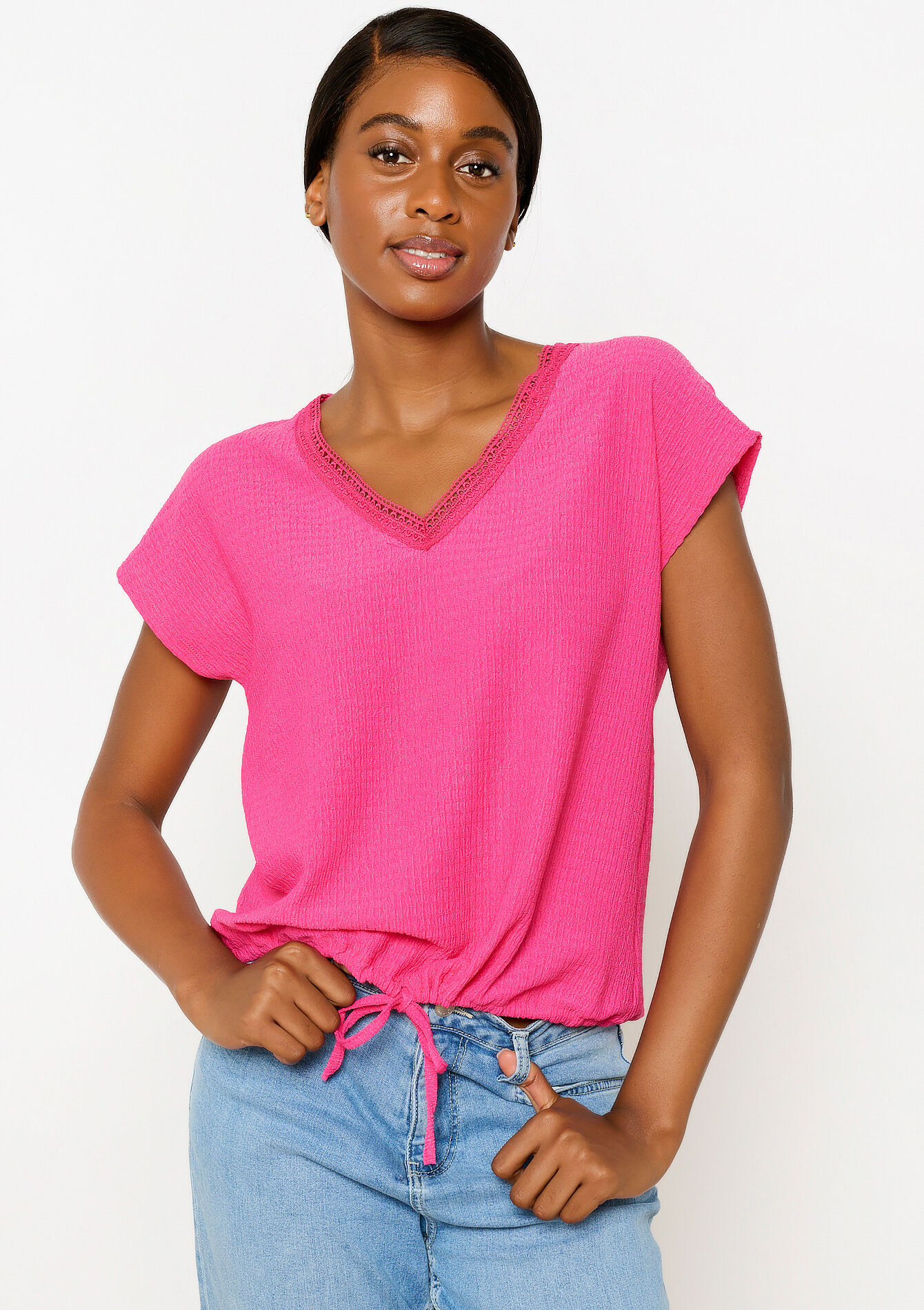 T-shirt in crepe, T-shirt in crepe - FUCHSIA - 02301612_5626