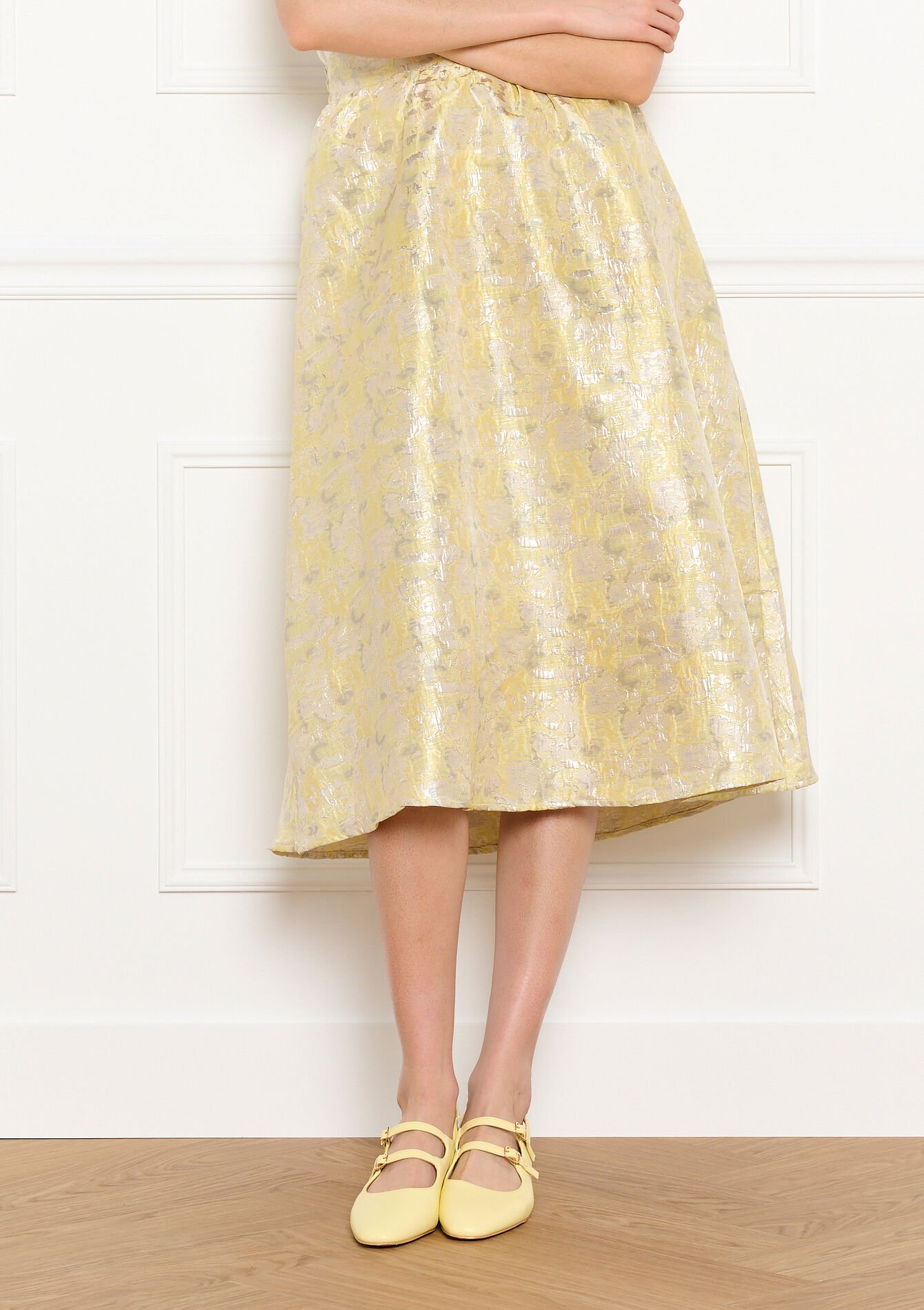 Jupe midi jacquard évasée - YELLOW PASTEL - 07101492_5004