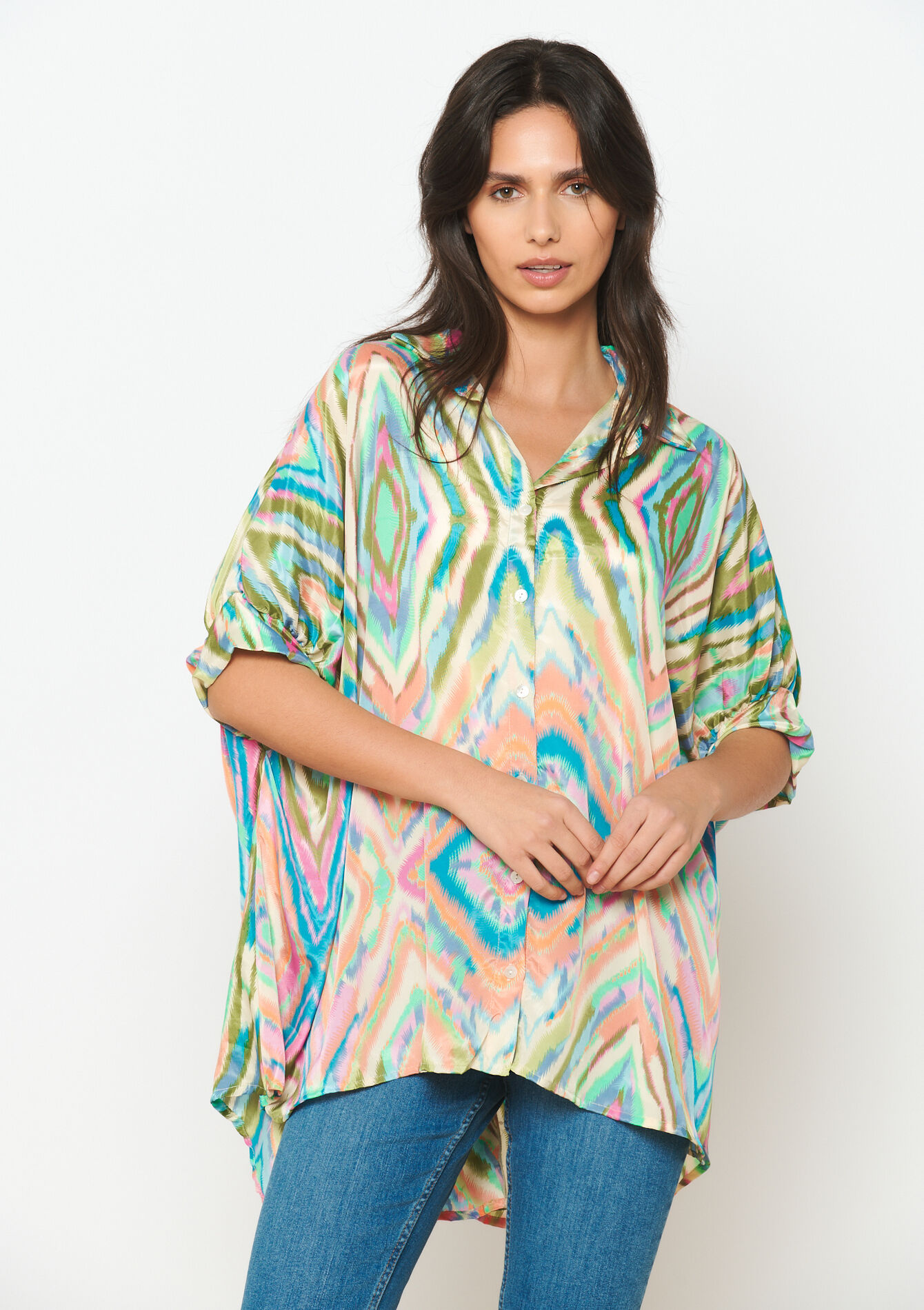 Oversized hemd met etnische print, Oversized hemd met etnische print - MULTICOLOR - 05702446_1000