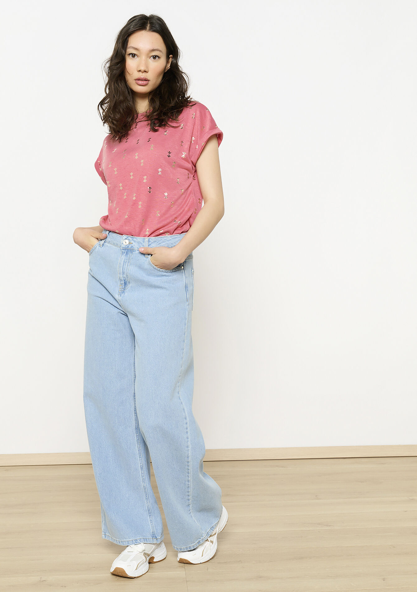 Bedrukte soepele t-shirt, Bedrukte soepele t-shirt - COSMETIC PINK - 02301694_5733