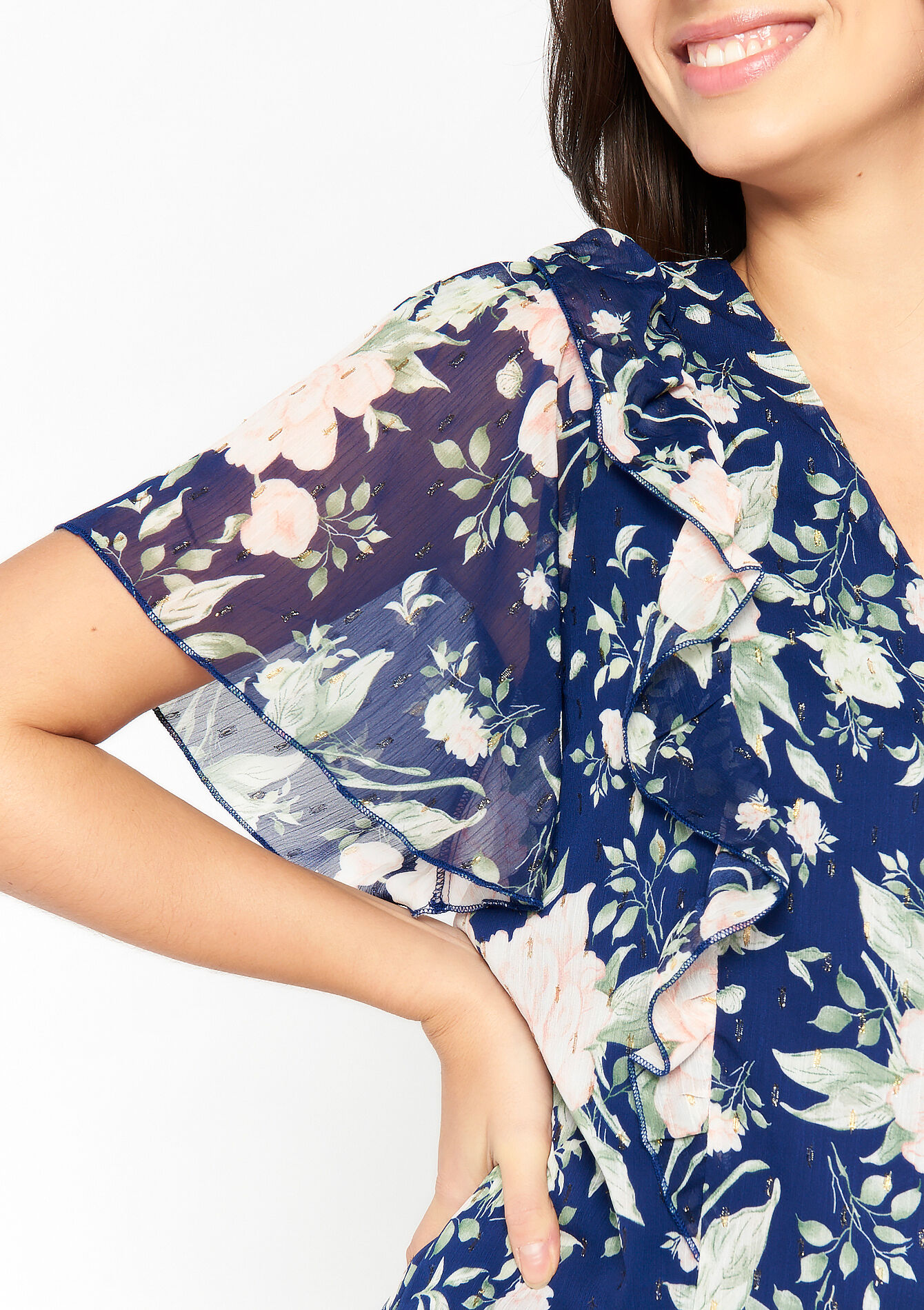 Blouse with floral print - BLUE DENIM - 05702070_1638