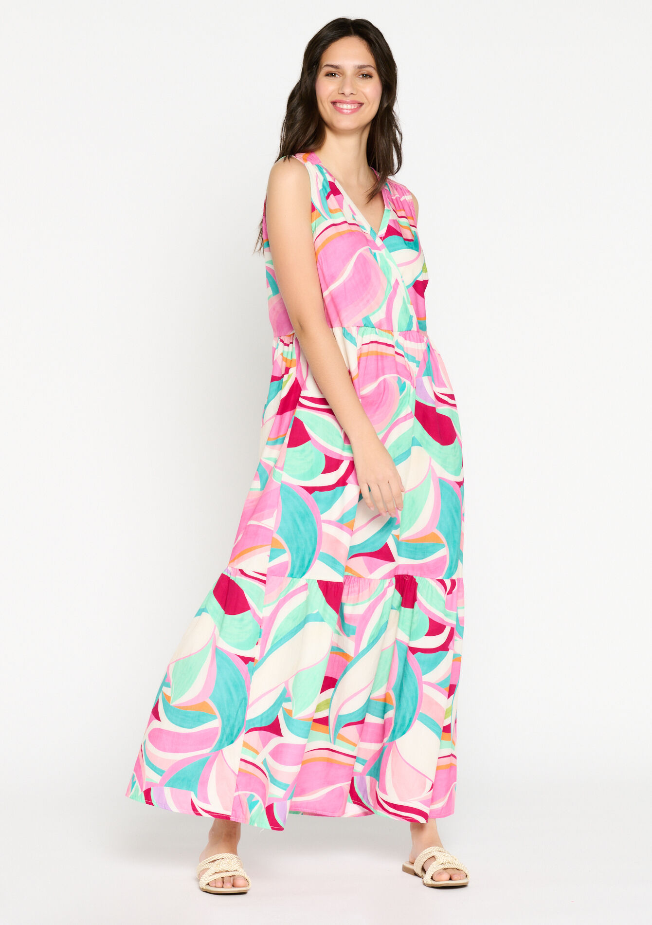 Maxi dress with graphic print, Maxi dress with graphic print - FUCHSIA - 08602058_5626