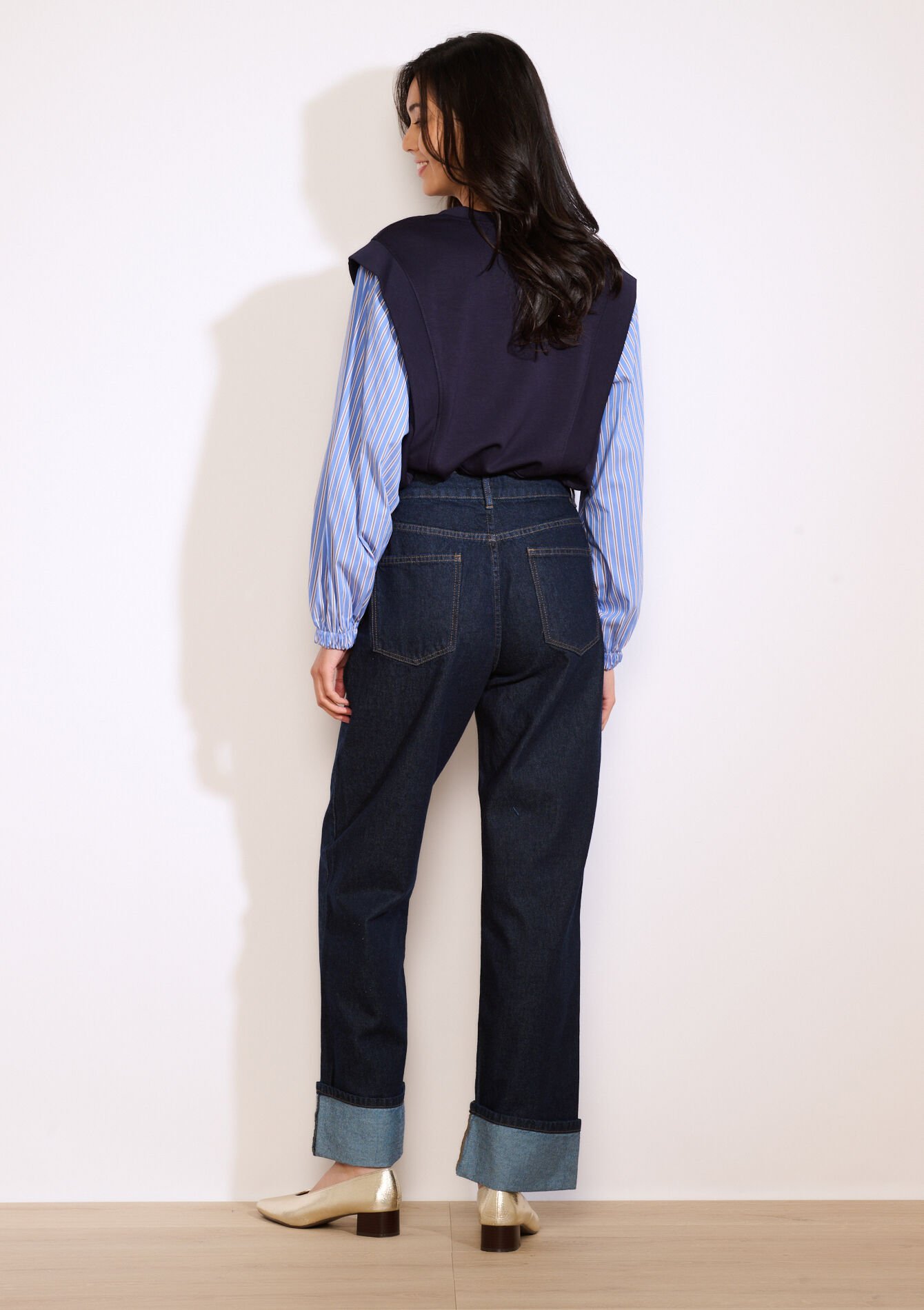 Jeans met hoge taille - DARK BLUE - 22000623_0501