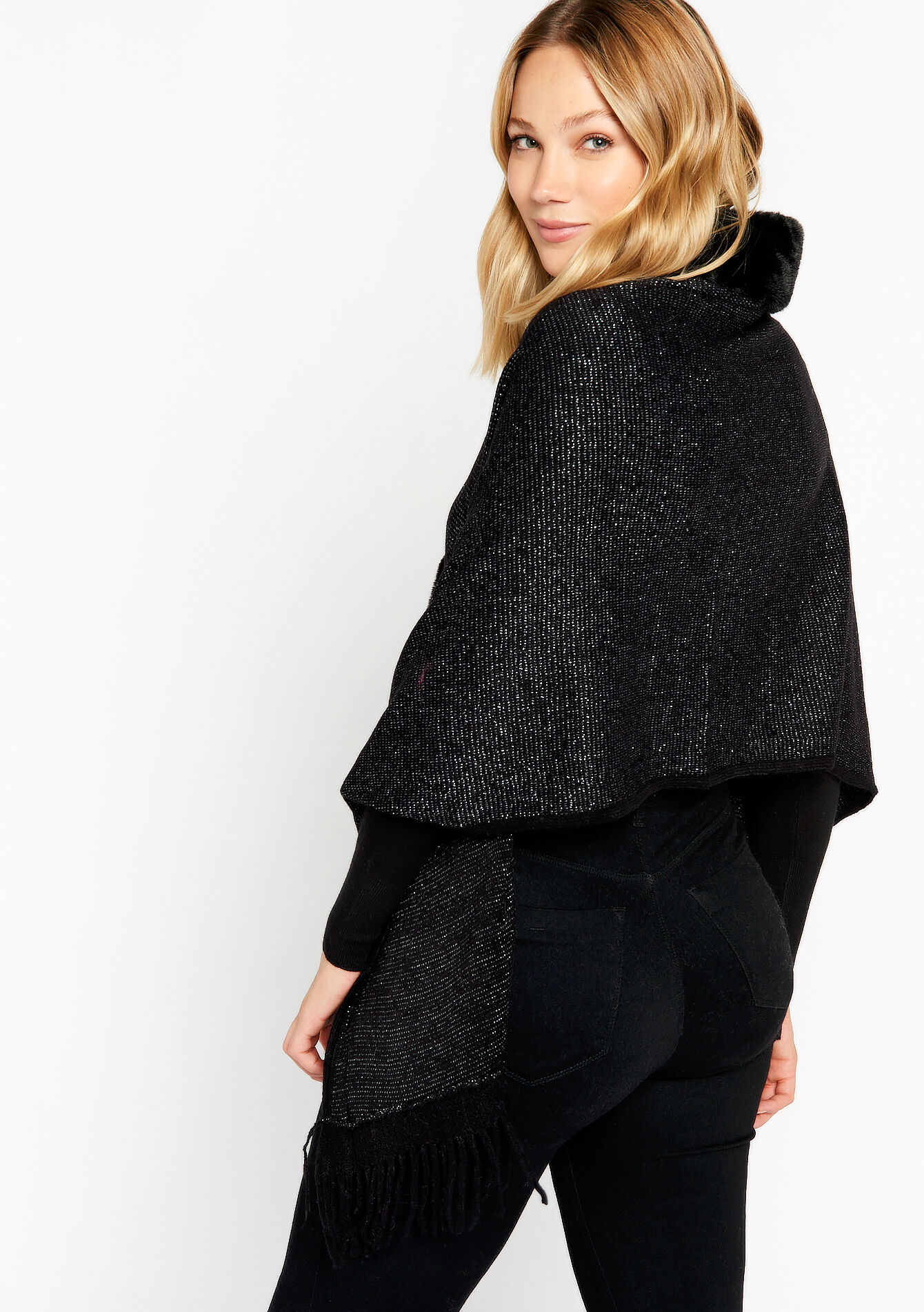 Poncho avec franges - BLACK - 1077996