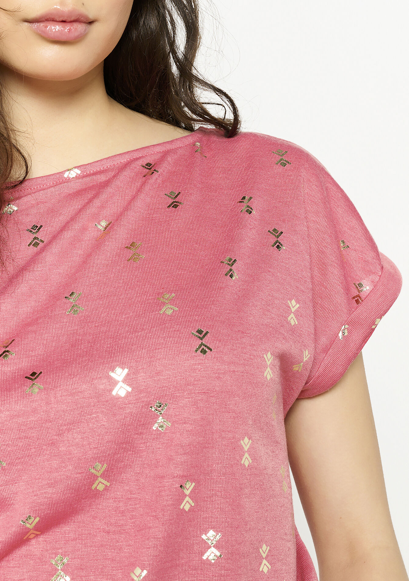 Bedrukte soepele t-shirt, Bedrukte soepele t-shirt - COSMETIC PINK - 02301694_5733