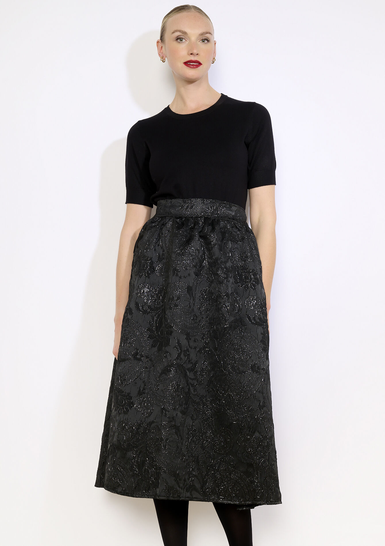 Jacquard midi-rok, Jacquard midi-rok - BLACK - 07101458_1119