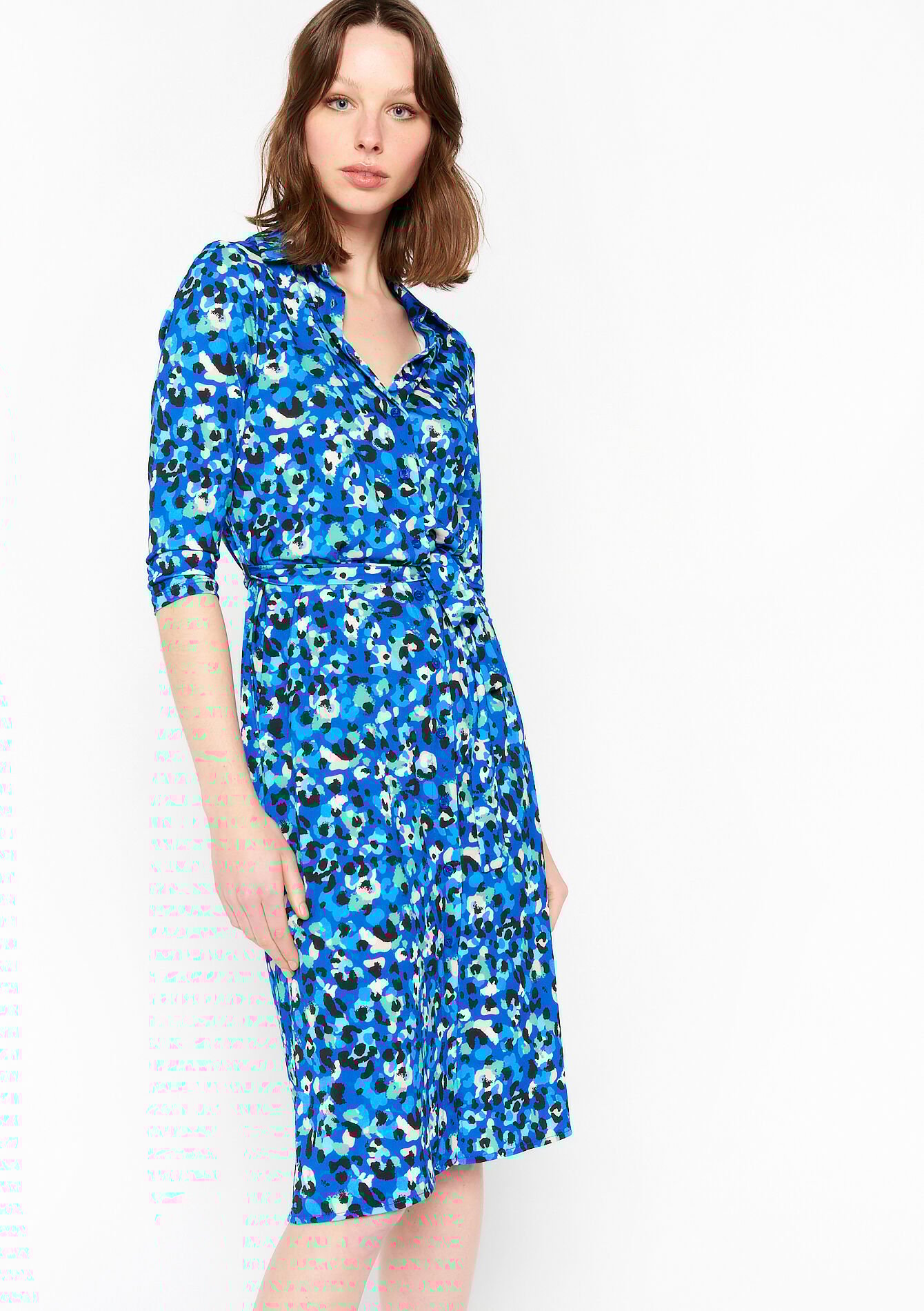 Leopard print shirt dress, Leopard print shirt dress - BLUE FAIENCE - 08103148_1584