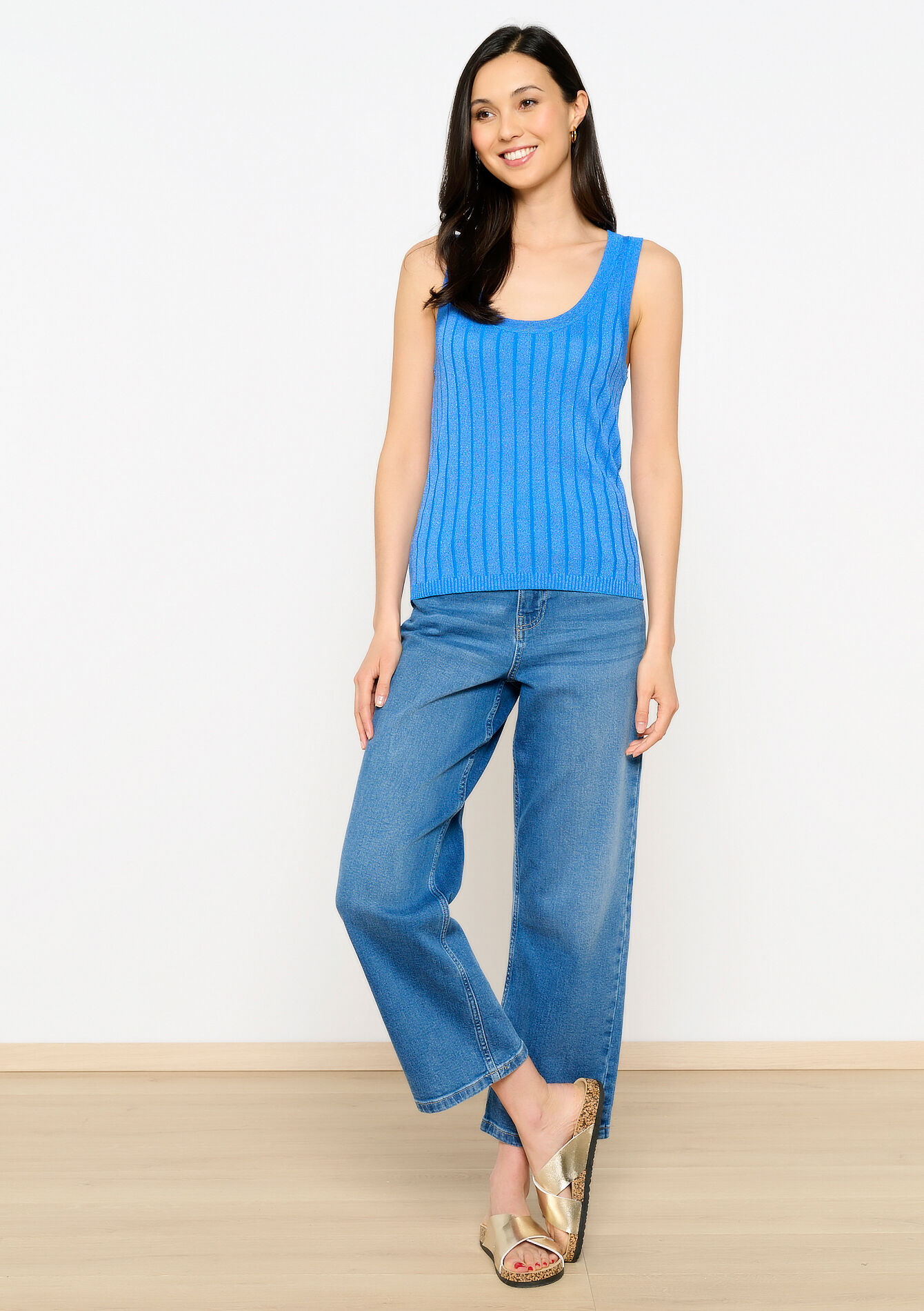 Geribbelde lurex top, Geribbelde lurex top - BLUE DENIM - 02200400_1638