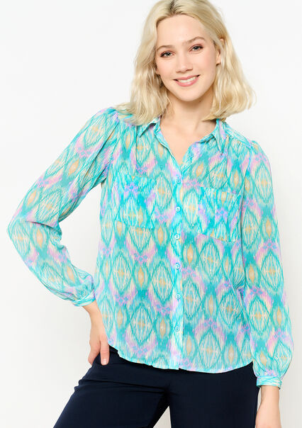 Lurex shirt with ikat print - BLUE PASTEL - 05702370_3003