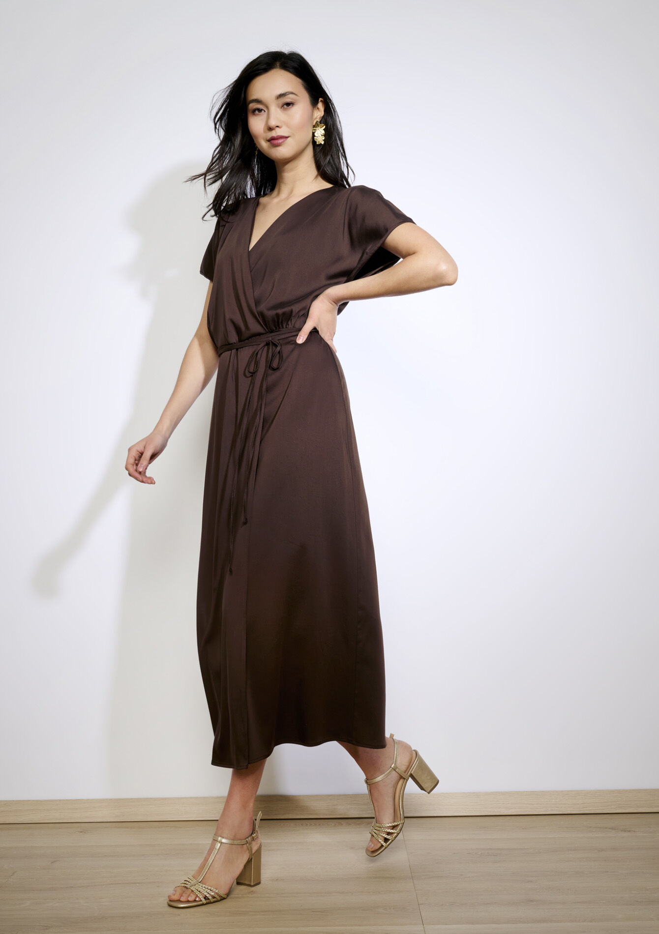 Midi-jurk met overslag, Midi-jurk met overslag - BROWN DARK CHOCOLATE - 08104029_3720