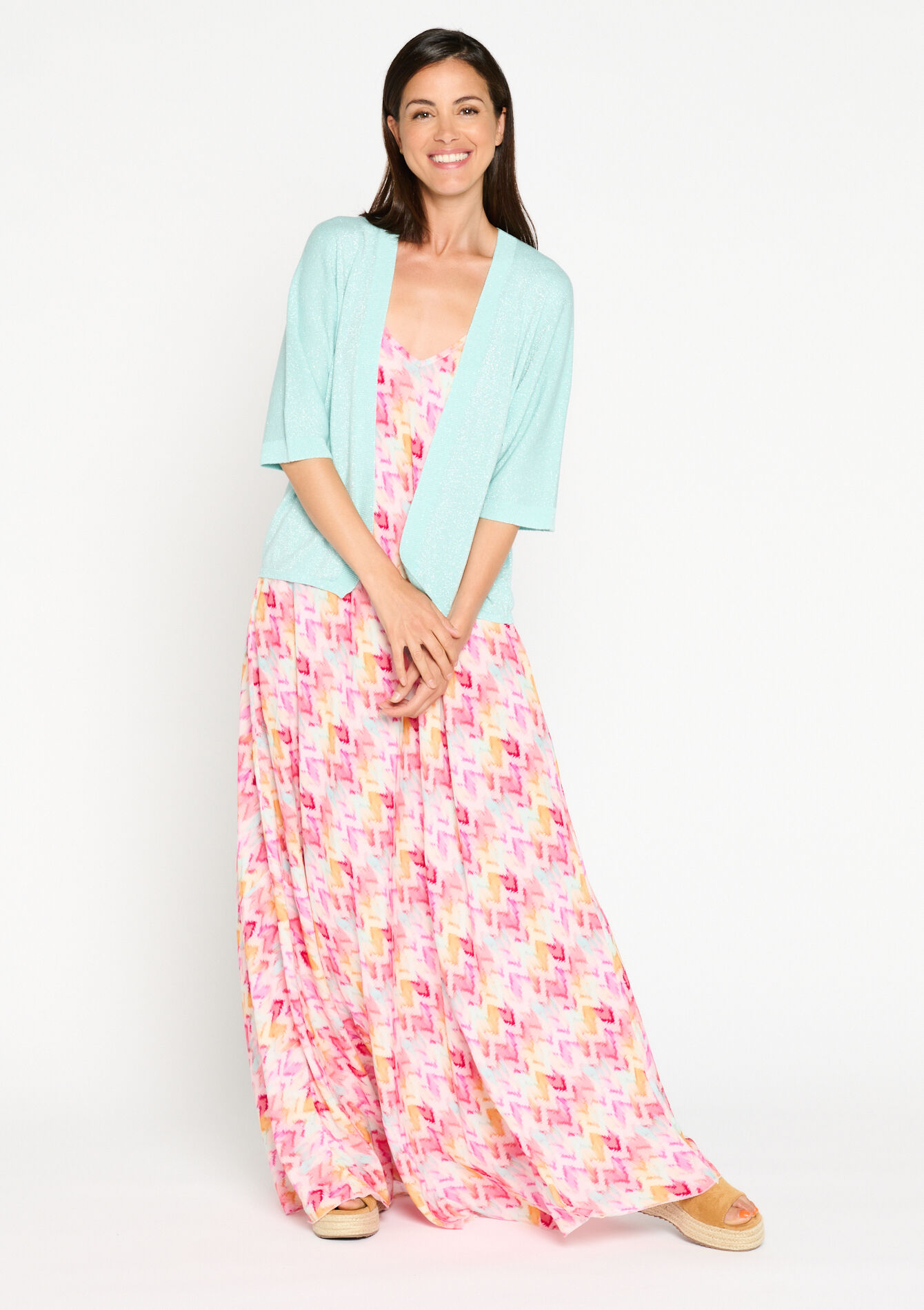 Korte cardigan in macramé, Korte cardigan in macramé - TURQUOISE - 04101059_1759