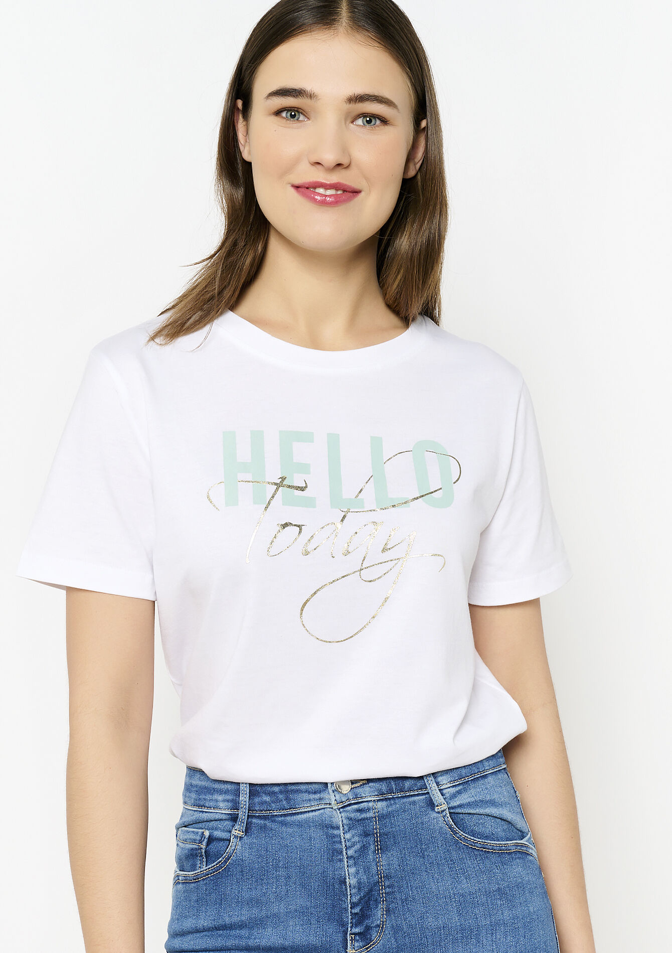 Katoenen T-shirt met kunstwerk - OPTICAL WHITE - 02301673_1019