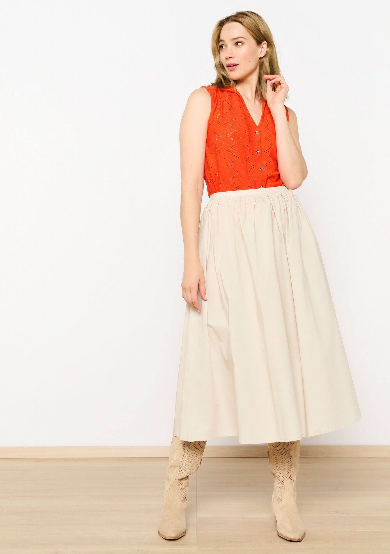 Chemise sans manches avec broderie, Chemise sans manches avec broderie - ORANGE BRIGHT - 02200407_1255