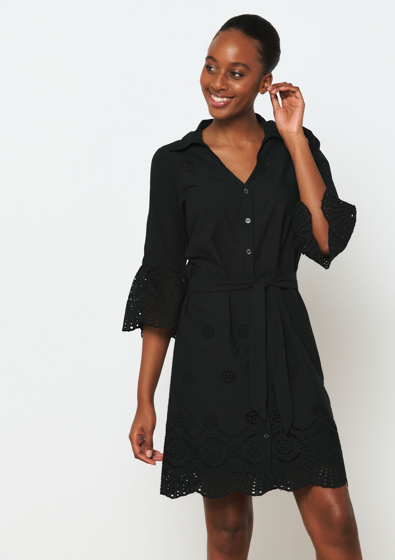 Robe avec broderie anglaise, Robe avec broderie anglaise - BLACK - 08103613_1119