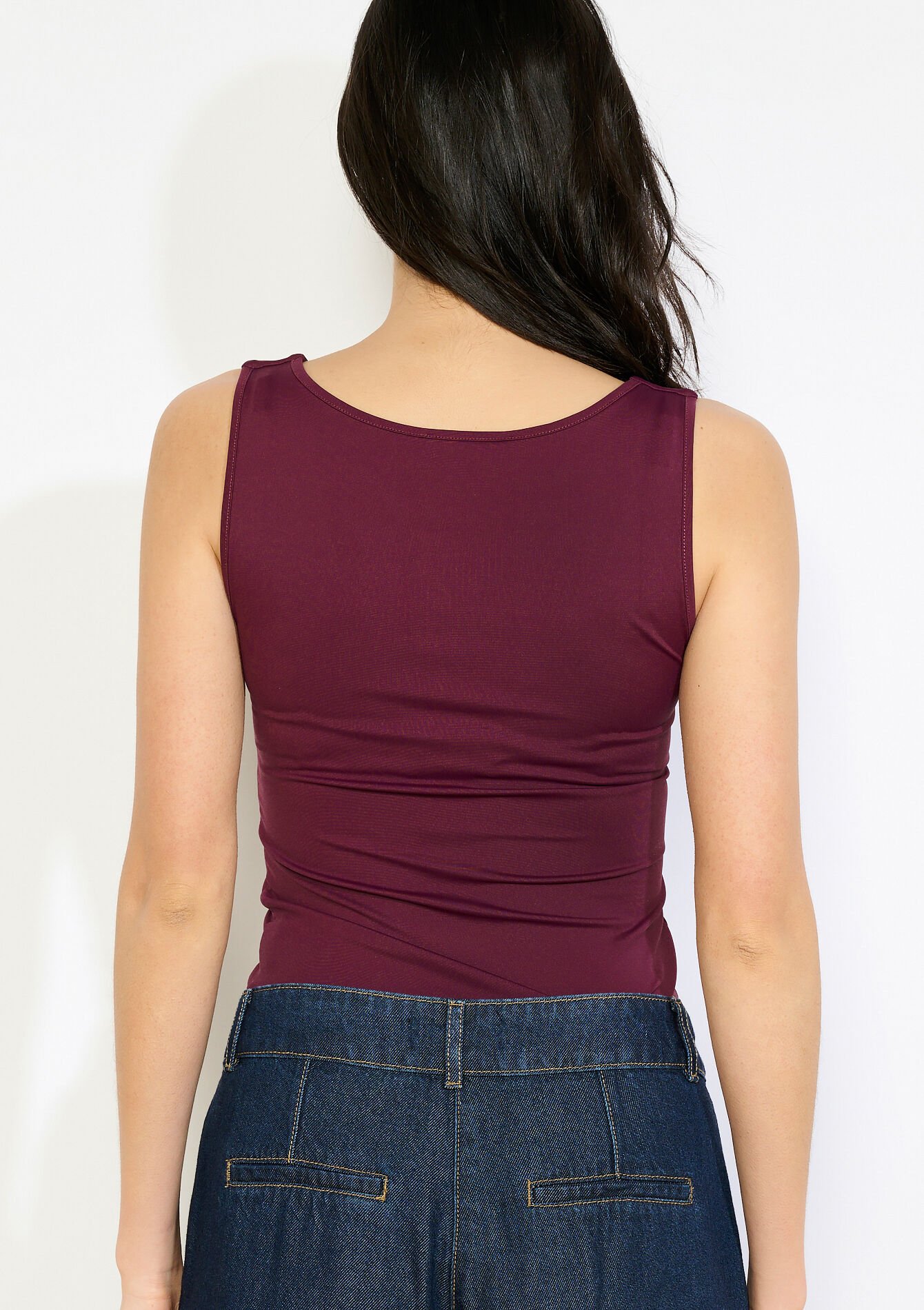 Fitted round neck tank - AUBERGINE - 02200530_1537