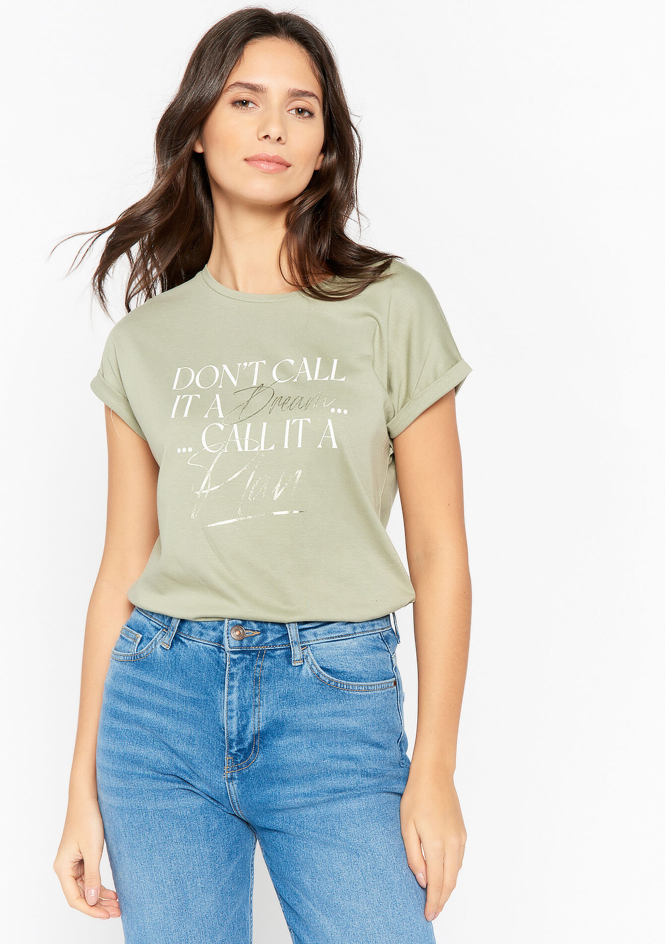 T-shirt with writing - KHAKI MED - 02301311_4327