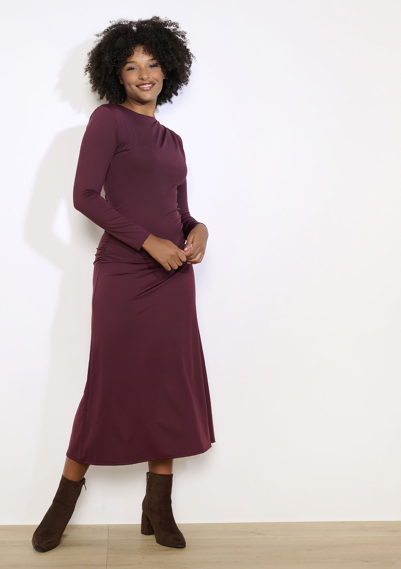 Robe drapée moulante, Robe drapée moulante - AUBERGINE - 08104404_1537