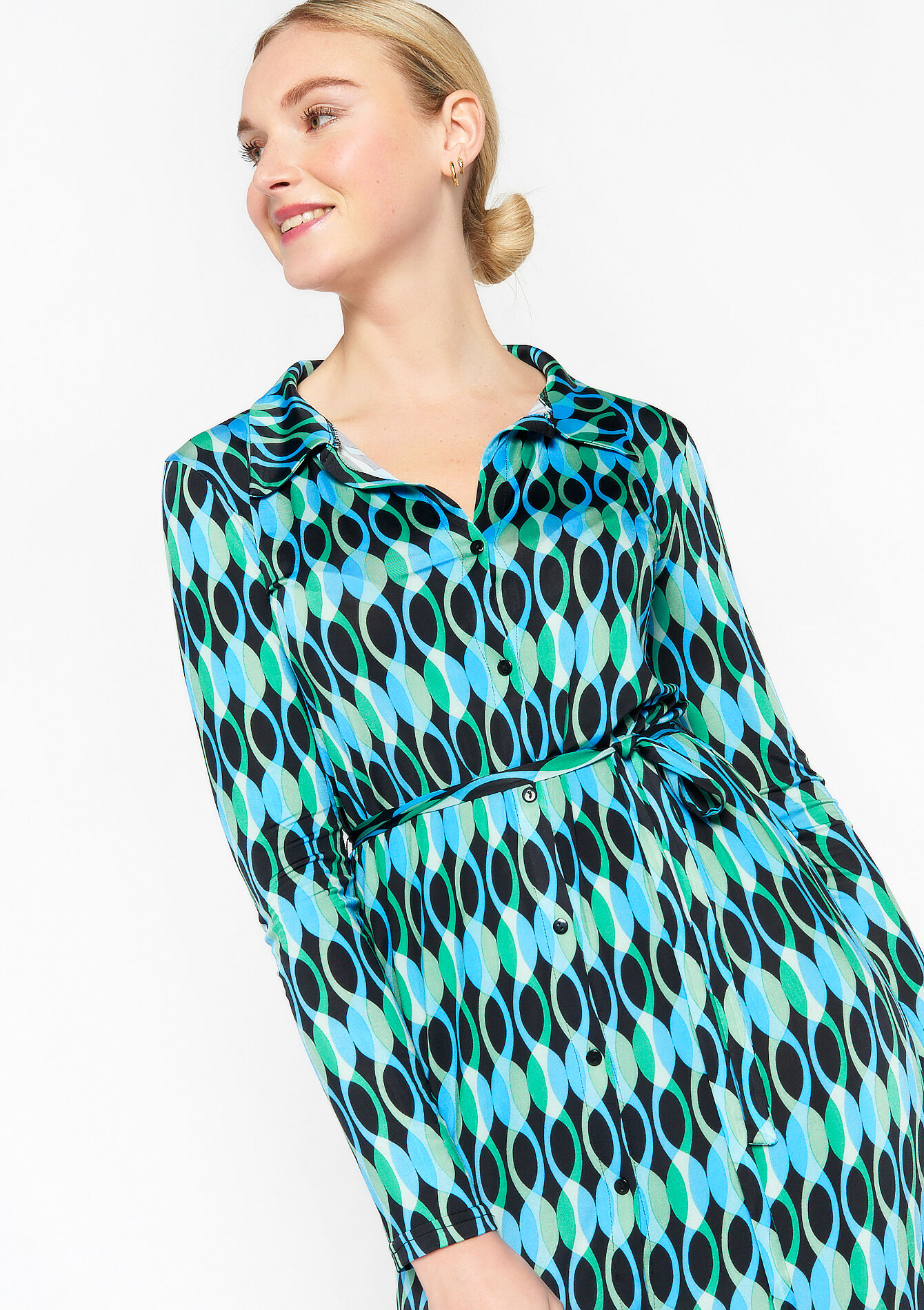 Shirt dress with retro print, Shirt dress with retro print - BLACK - 08601901