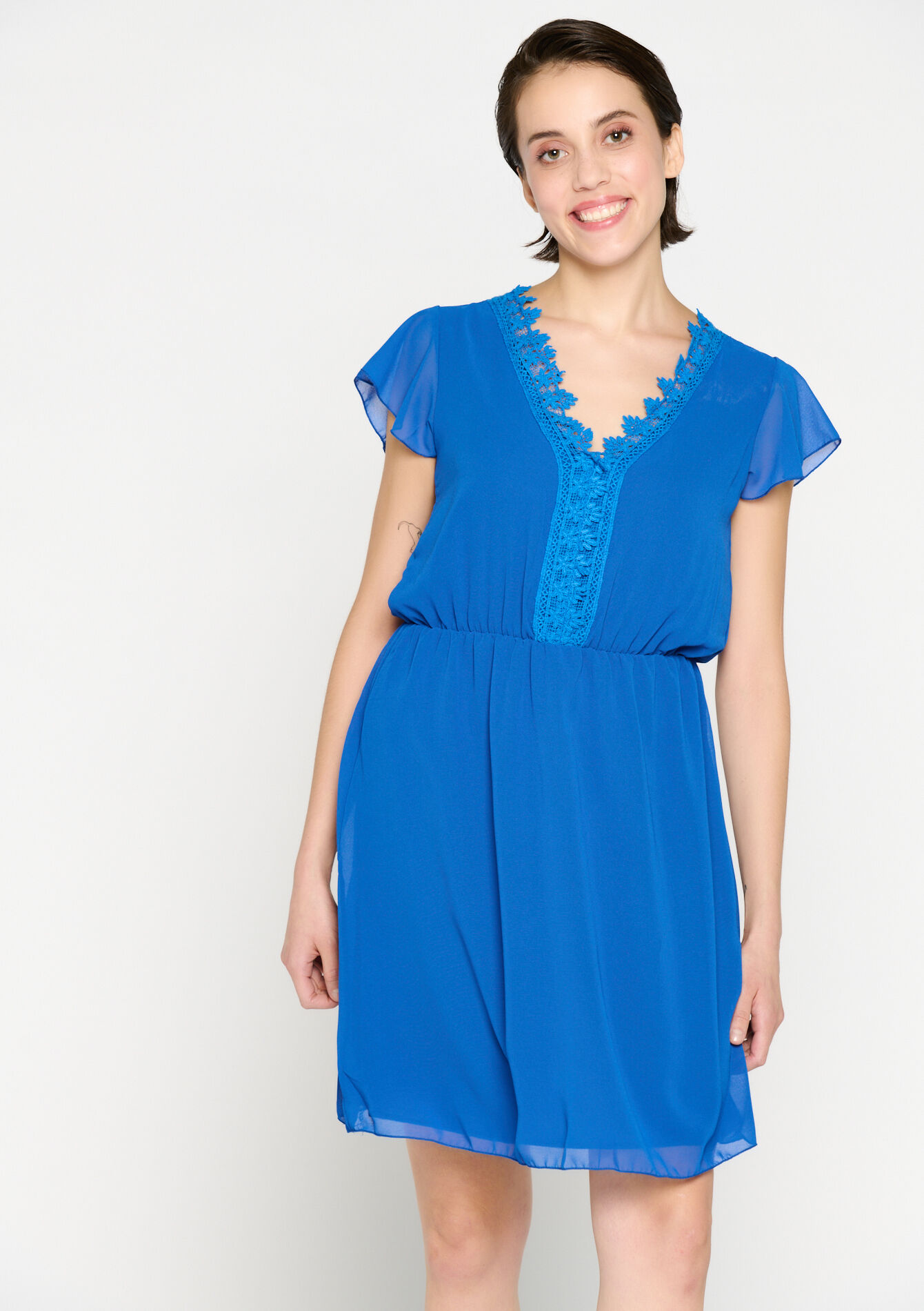 Straight dress with guipure lace, Straight dress with guipure lace - ELECTRIC BLUE - 08103364_1619