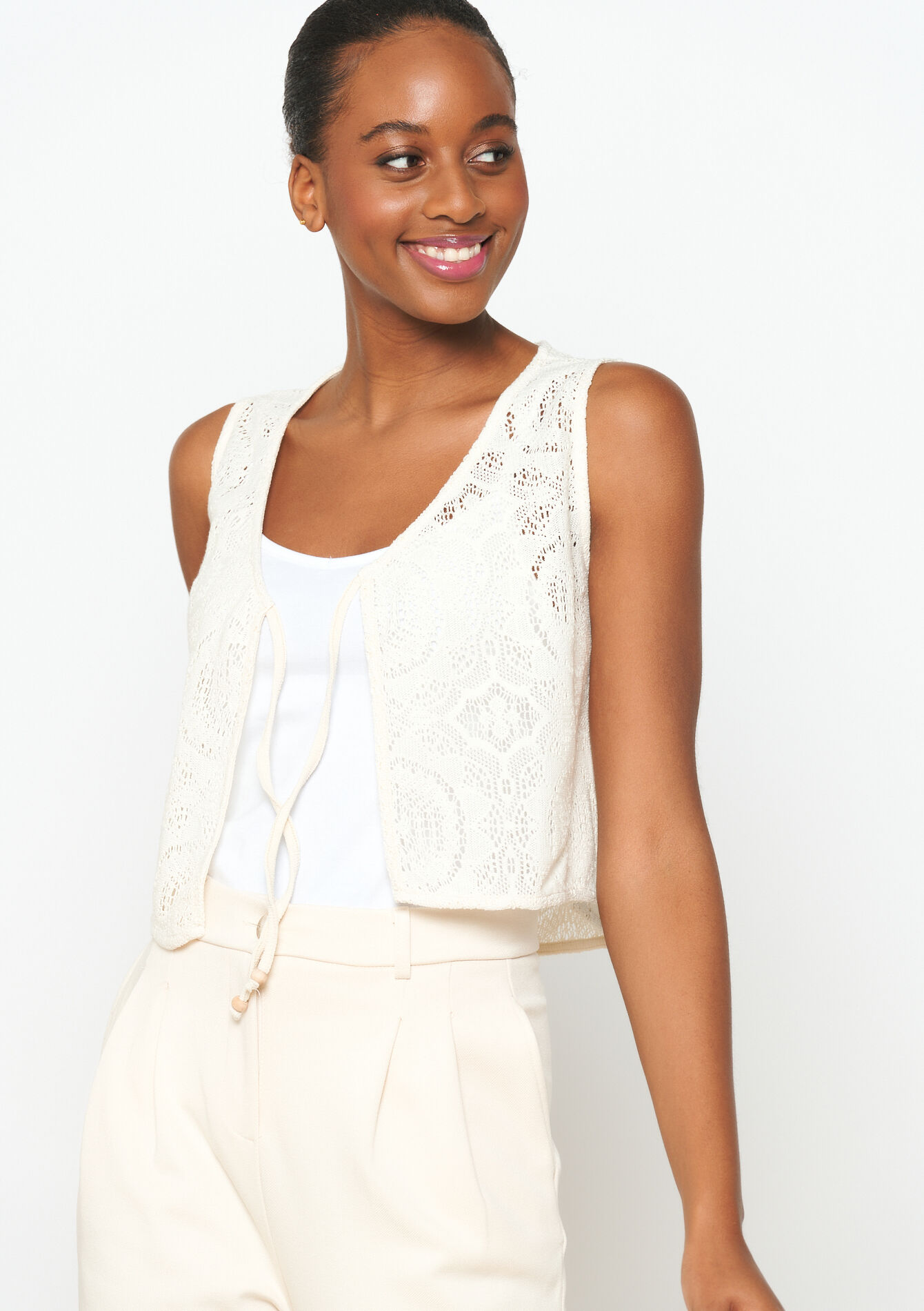 Gilet en crochet, Gilet en crochet - VANILLA WHITE - 02100271_1013