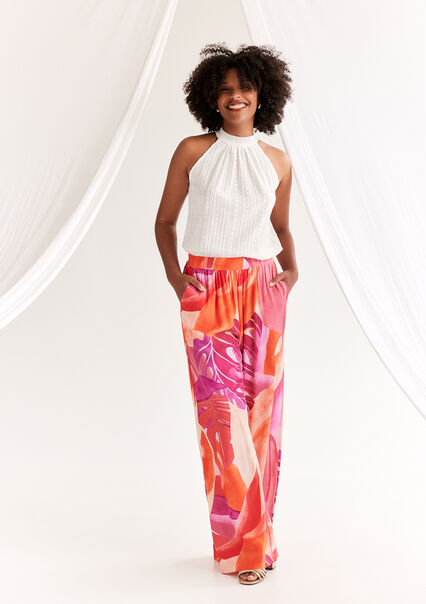 Loose trousers with print - ORANGE BRIGHT - 06600858_1255