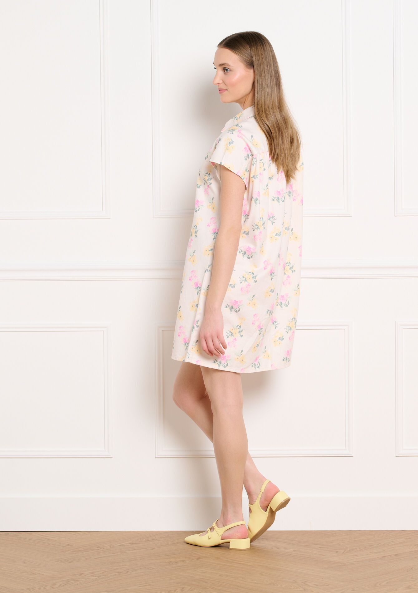 Korte bloemen shirtjurk - OFFWHITE - 08104443_1001