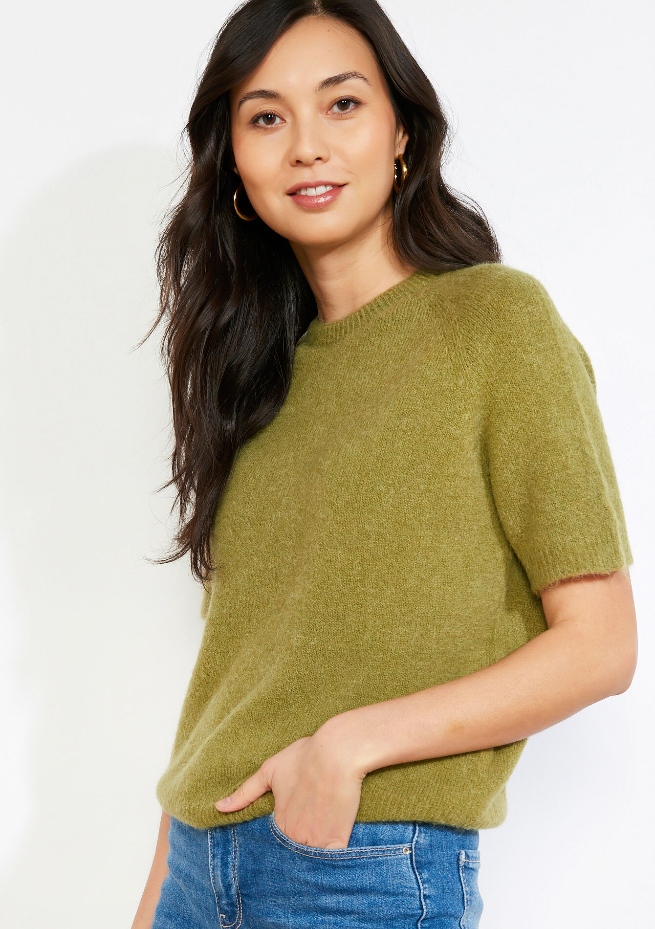 Gebreide trui met korte mouw - GREEN MOSS - 04007206_4504