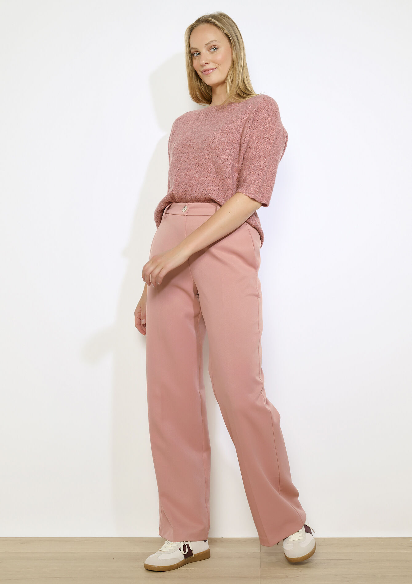 Pantalon large en sergé, Pantalon large en sergé - COSMETIC PINK - 06601045_5733