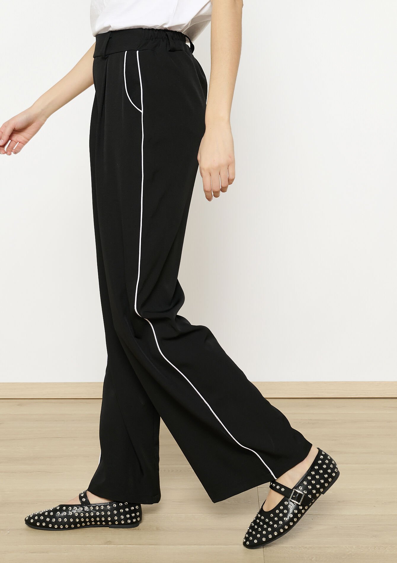 Pantalon fluide contrasté, Pantalon fluide contrasté - BLACK - 1128020