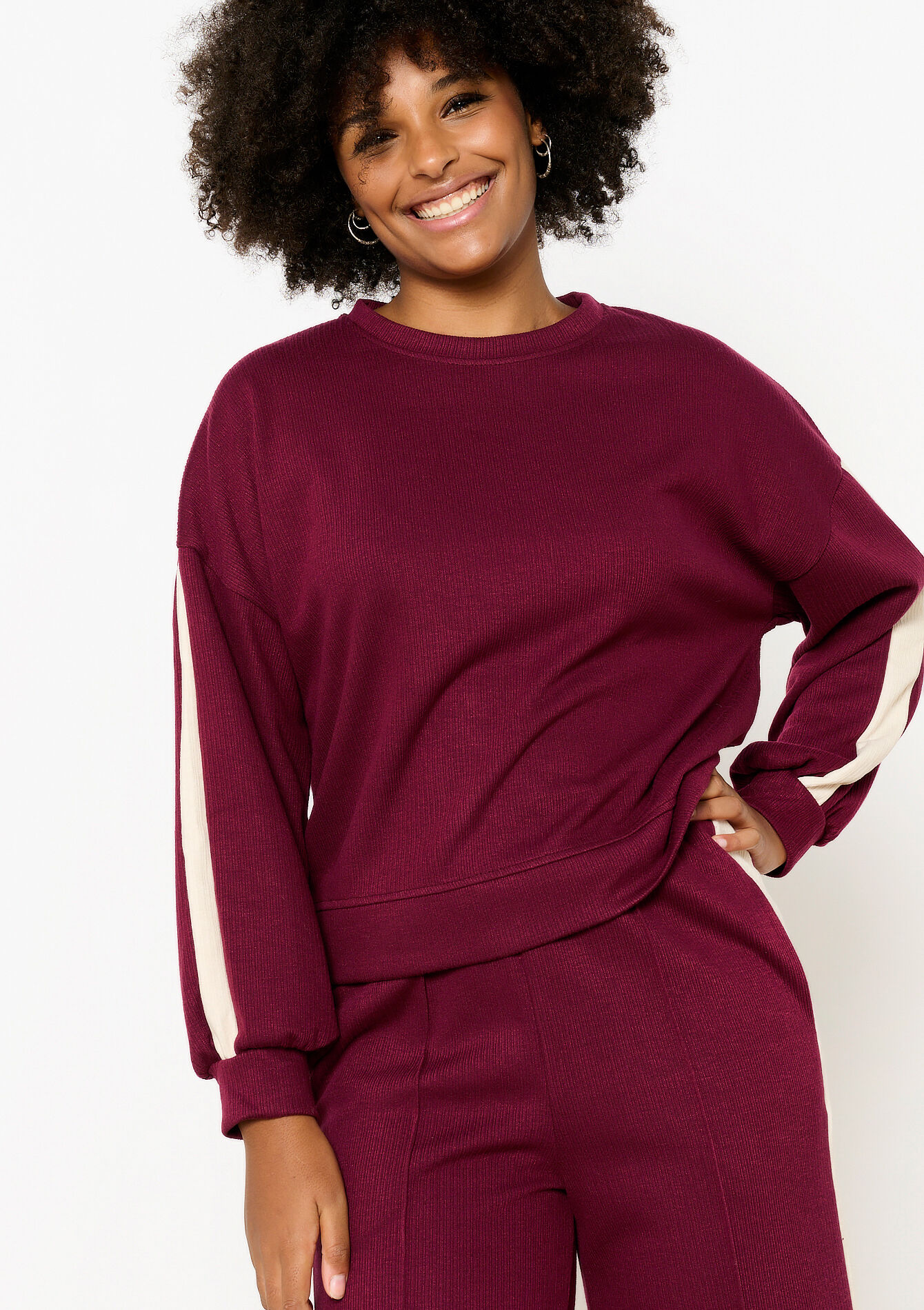 Sweater met streep - BORDEAU RUST - 15100311_1285