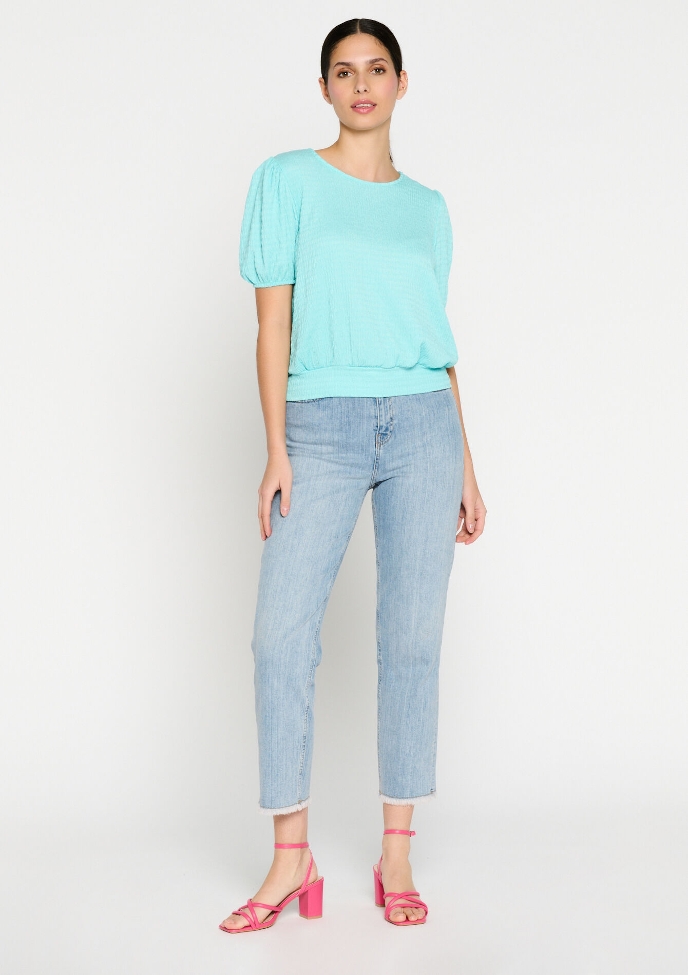 T-shirt à manches ballon, T-shirt à manches ballon - TURQUOISE - 02301434_1759