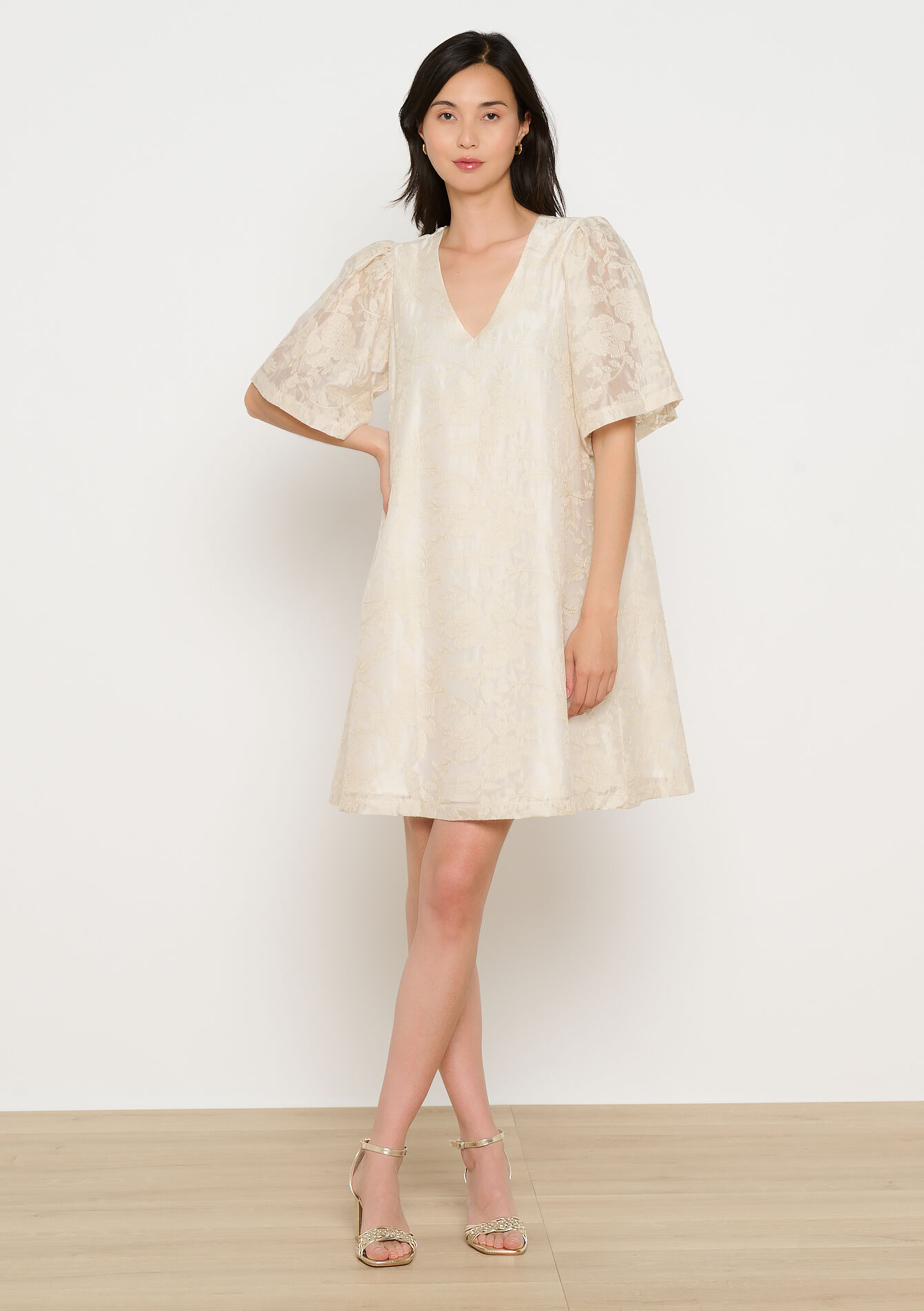 Geborduurde A-lijnjurk, Geborduurde A-lijnjurk - VANILLA WHITE - 08104159