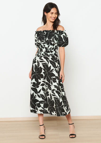 A-line skirt with floral print - BLACK - 07101248_1119