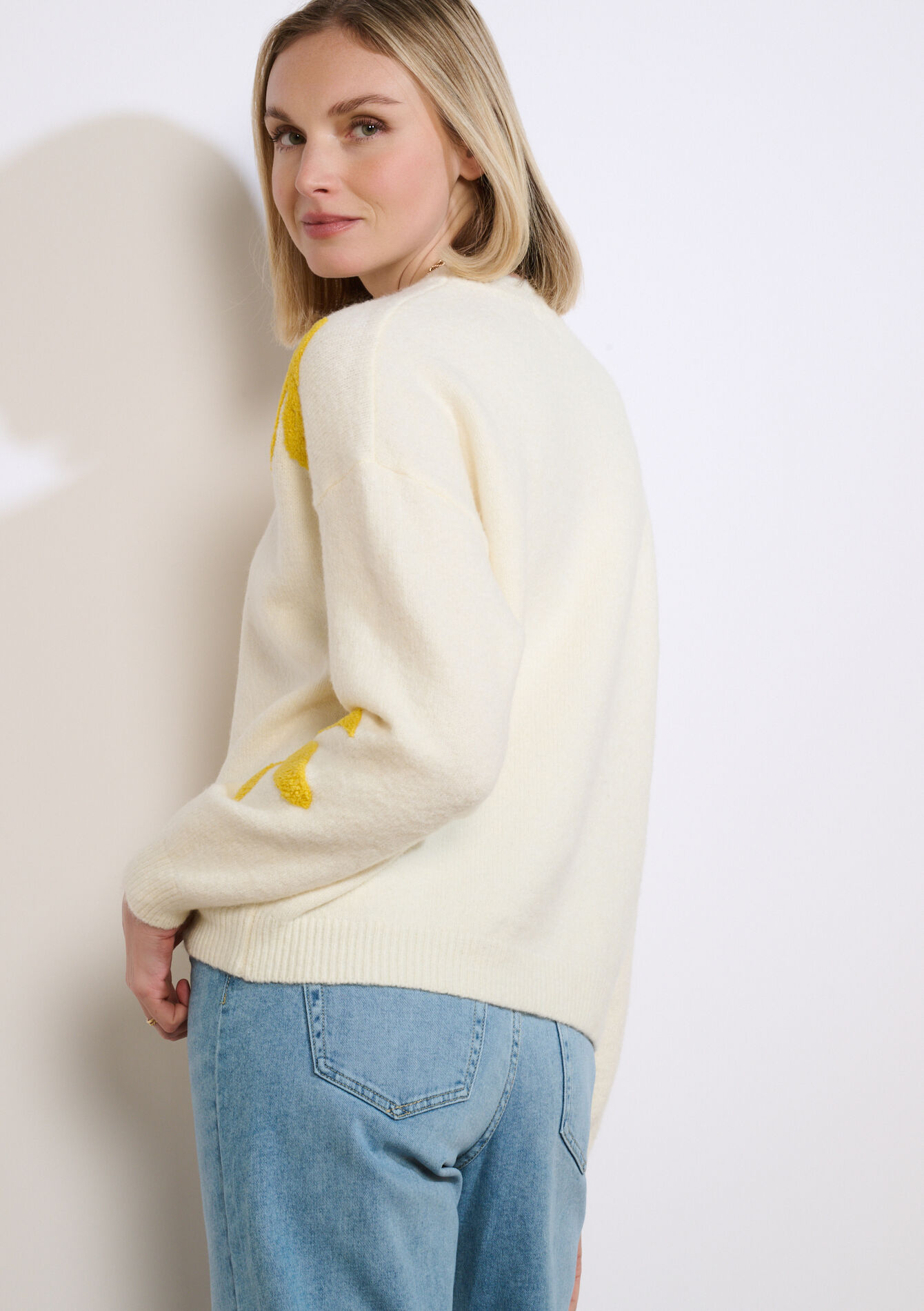 Textured floral knit sweater - VANILLA WHITE - 04007171