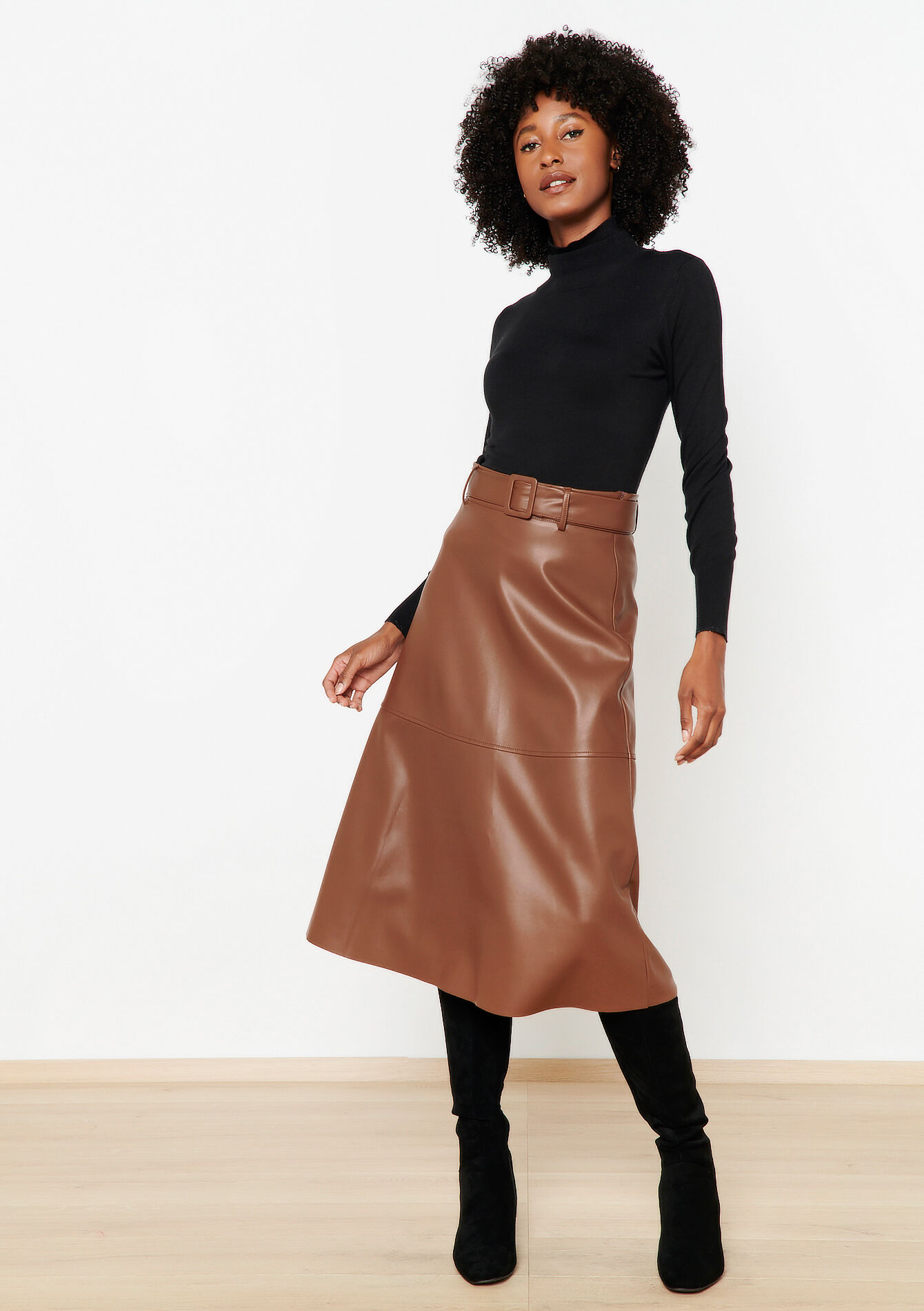 Midirok in faux leder, Midirok in faux leder - CARAMEL - 07101164_1953