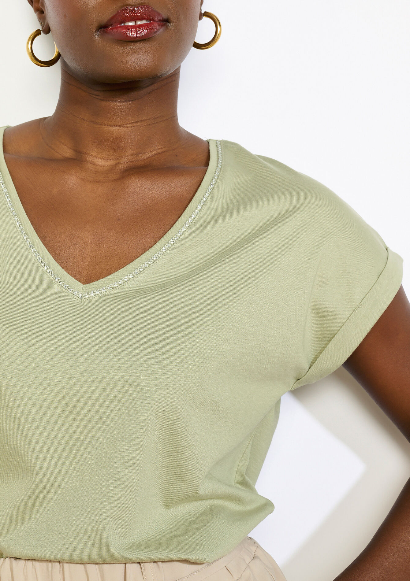 T-shirt met V-hals, T-shirt met V-hals - KHAKI FADED - 02301937_4326