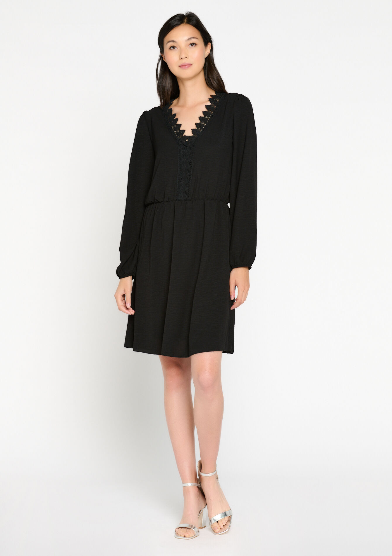 Korte jurk met kant, Korte jurk met kant - BLACK - 08103397_1119