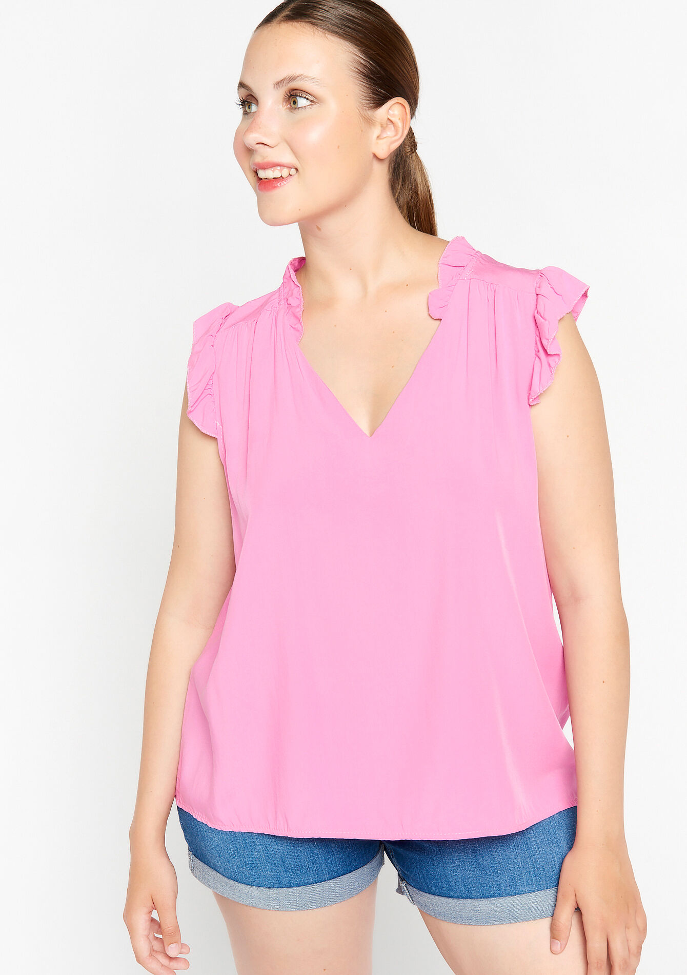 Blouse with ruffles, Blouse with ruffles - PINK BUBBLEGUM - 05702251_1477