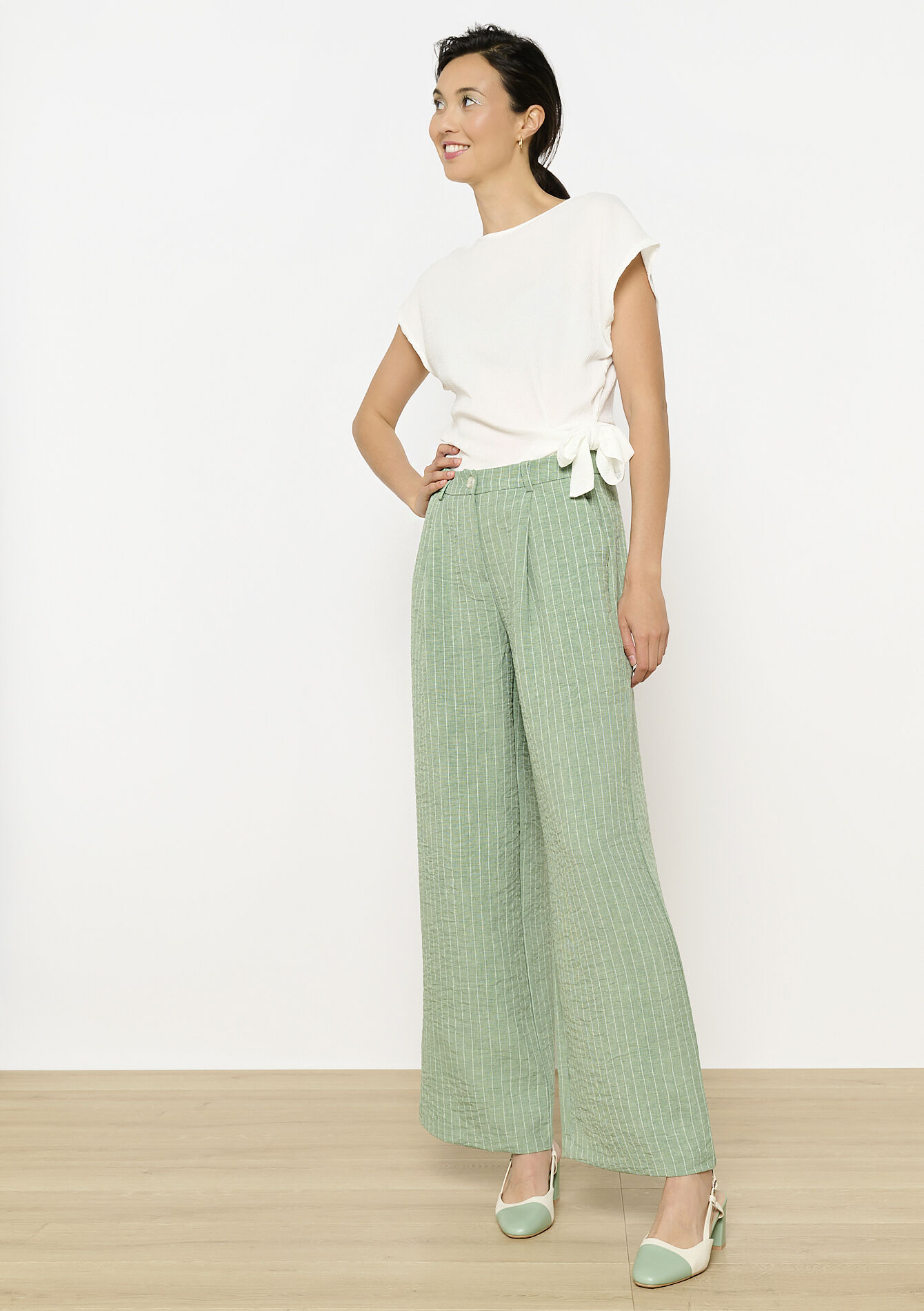 Geklede broek met krijtstrepen, Geklede broek met krijtstrepen - LIGHT GREEN PASTEL - 06100703_1822